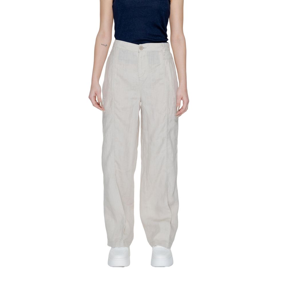 Beige Linen Flared Pants - ventzia