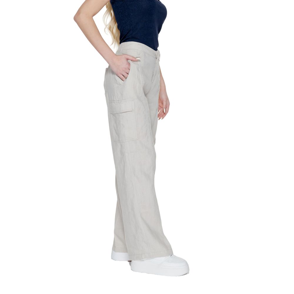 Beige Linen Flared Pants - ventzia