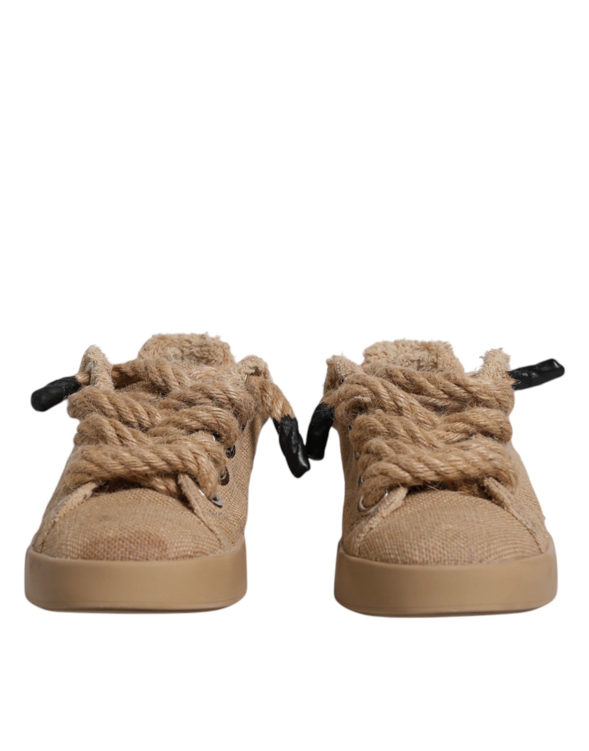 Brown Jute Fabric Low Top Men Sneakers Shoes - ventzia