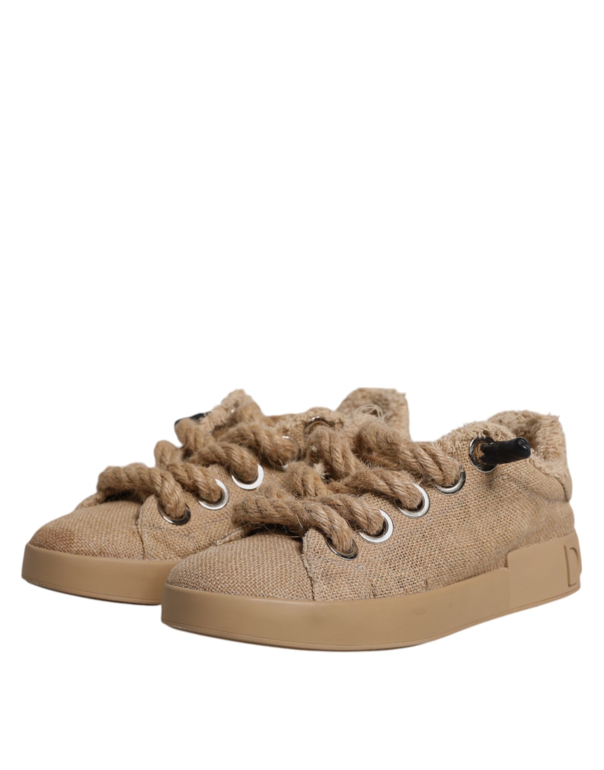 Brown Jute Fabric Low Top Men Sneakers Shoes - ventzia