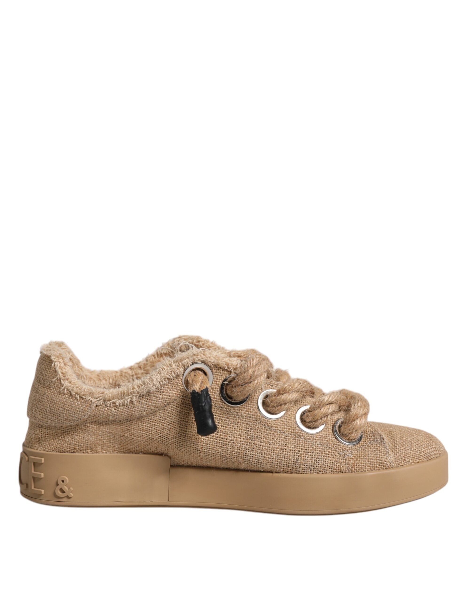 Brown Jute Fabric Low Top Men Sneakers Shoes - ventzia