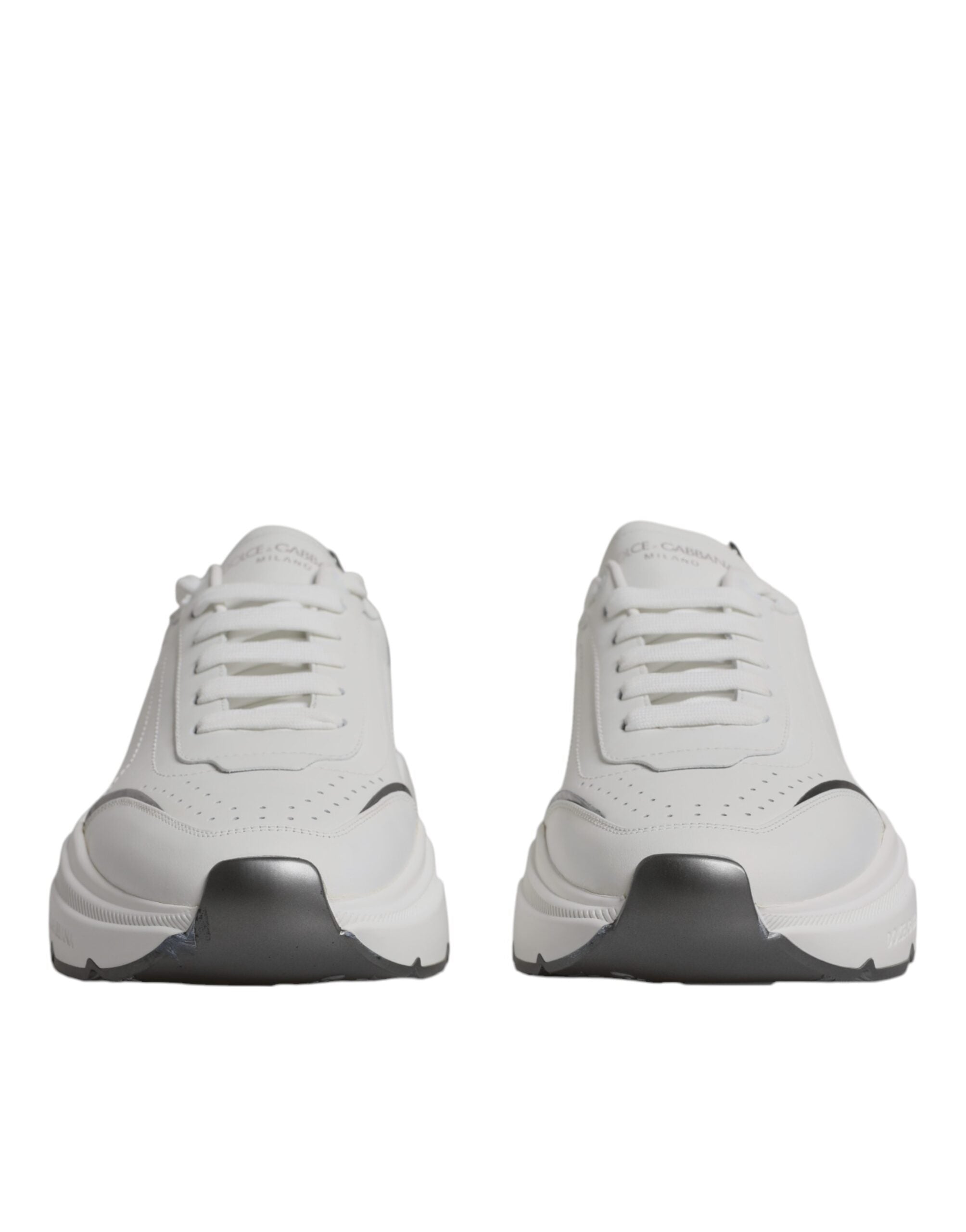 White Silver DAYMASTER Leather Sneakers Shoes - ventzia