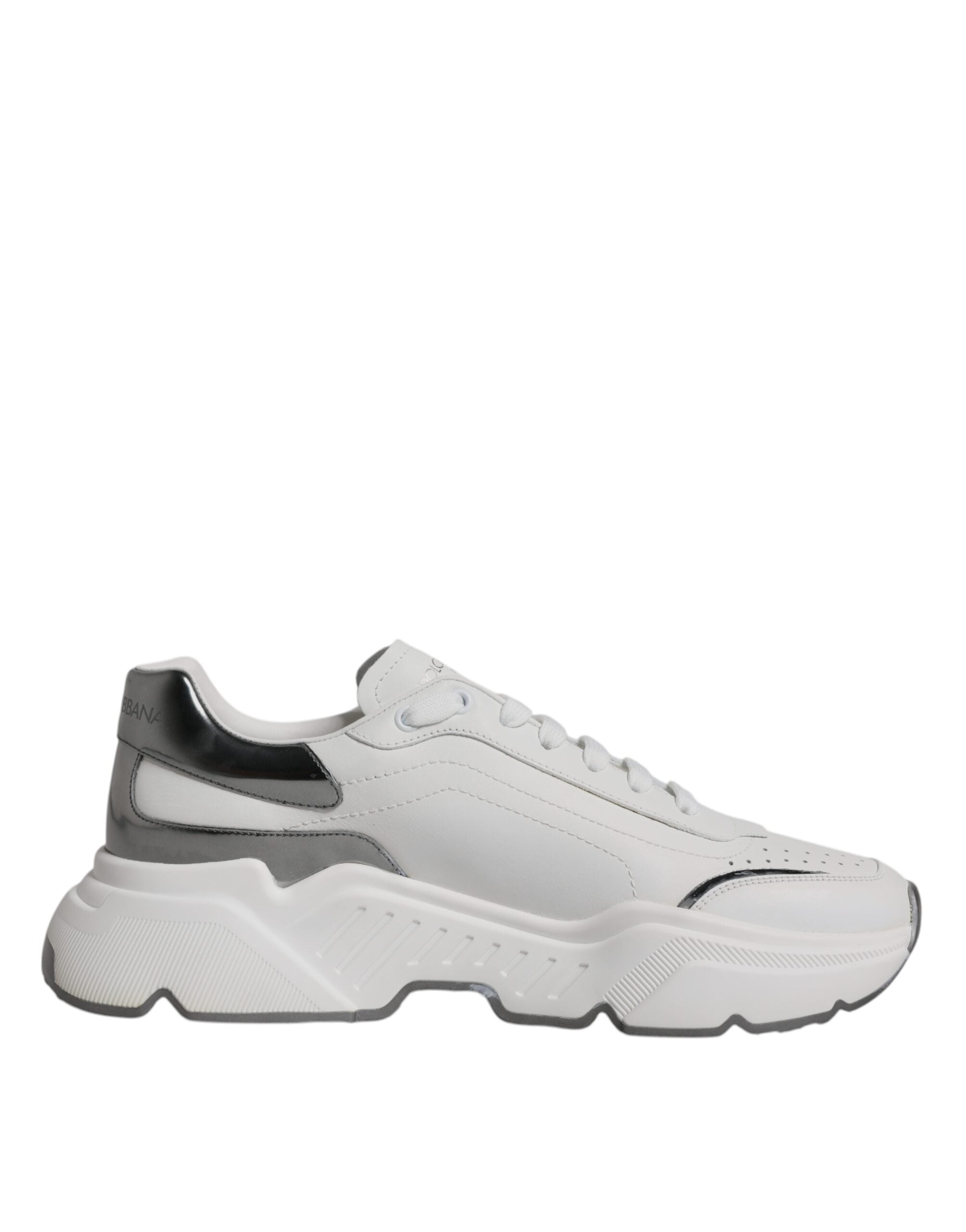 White Silver DAYMASTER Leather Sneakers Shoes - ventzia