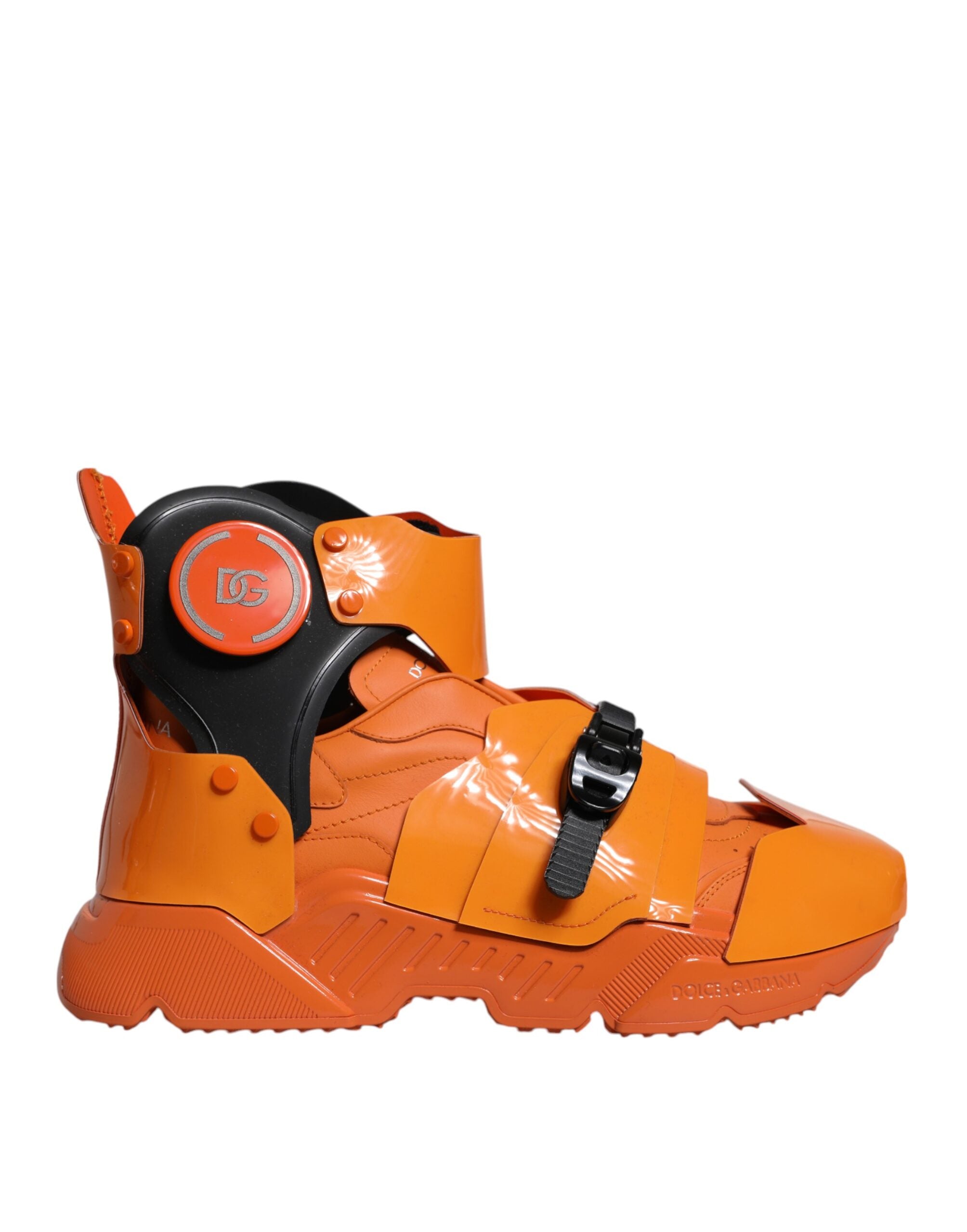 Orange Multi Panel Chunky High Top Sneakers Shoes - ventzia