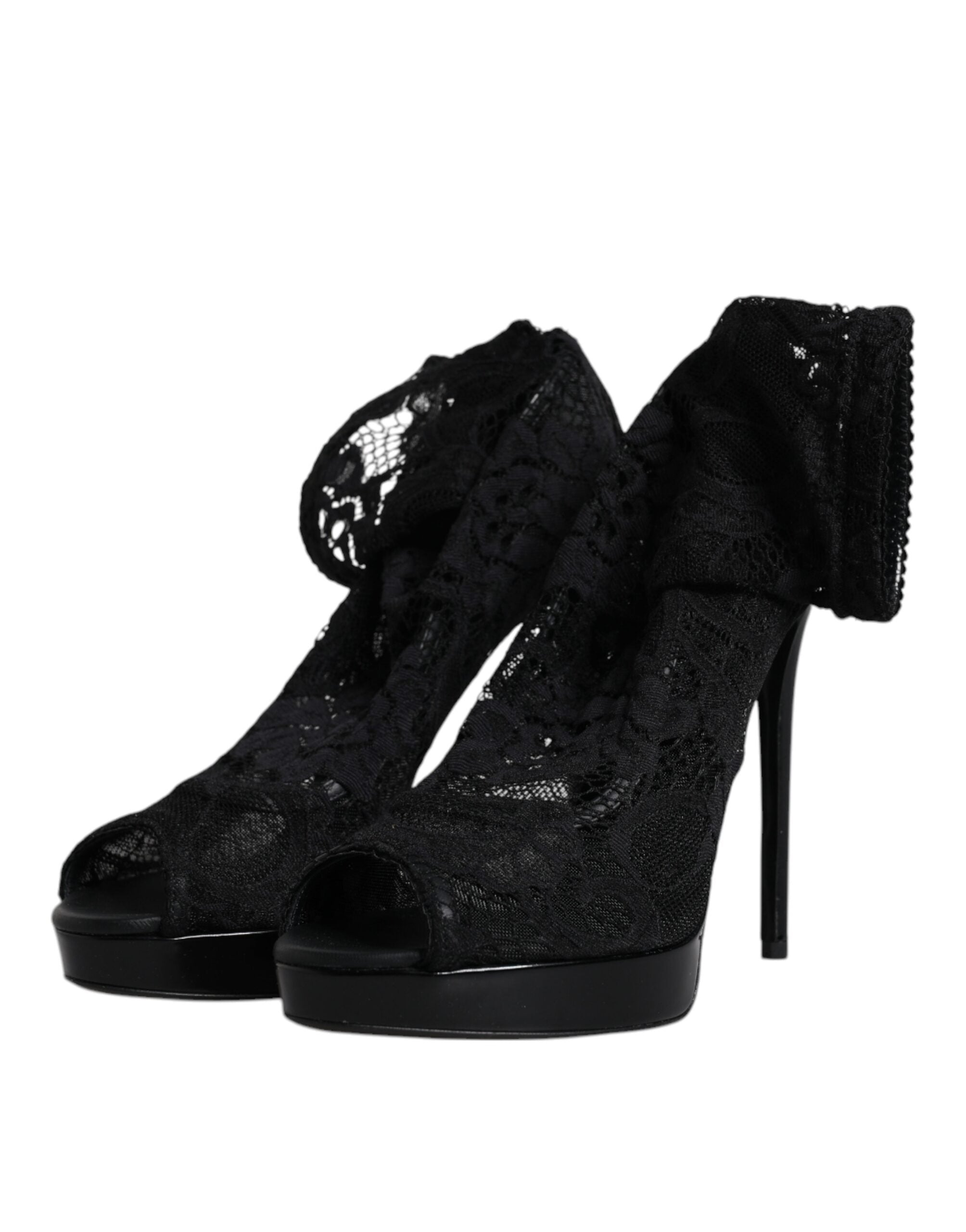 Black Stretch Taormina Lace Boots Shoes - ventzia