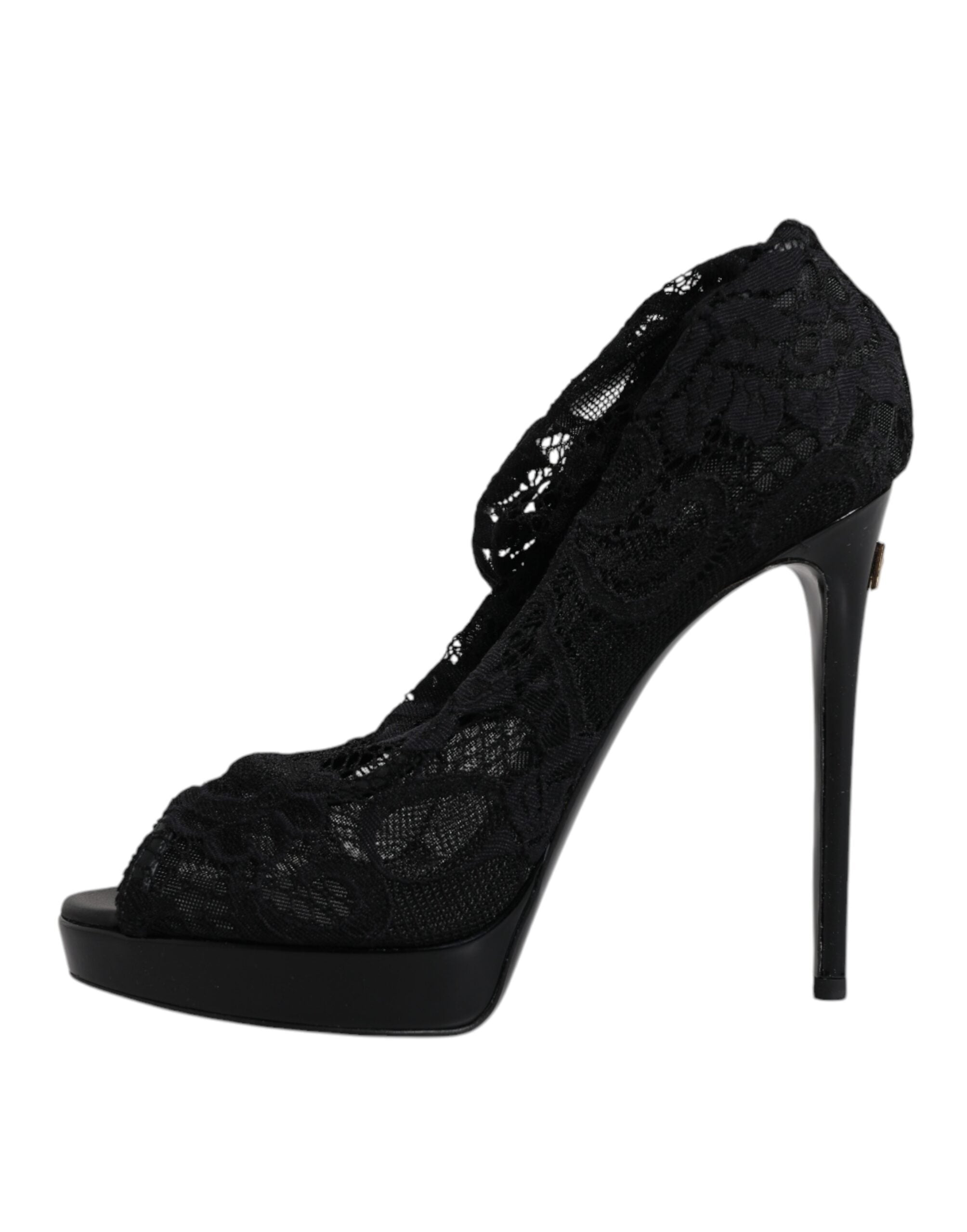Black Stretch Taormina Lace Boots Shoes - ventzia