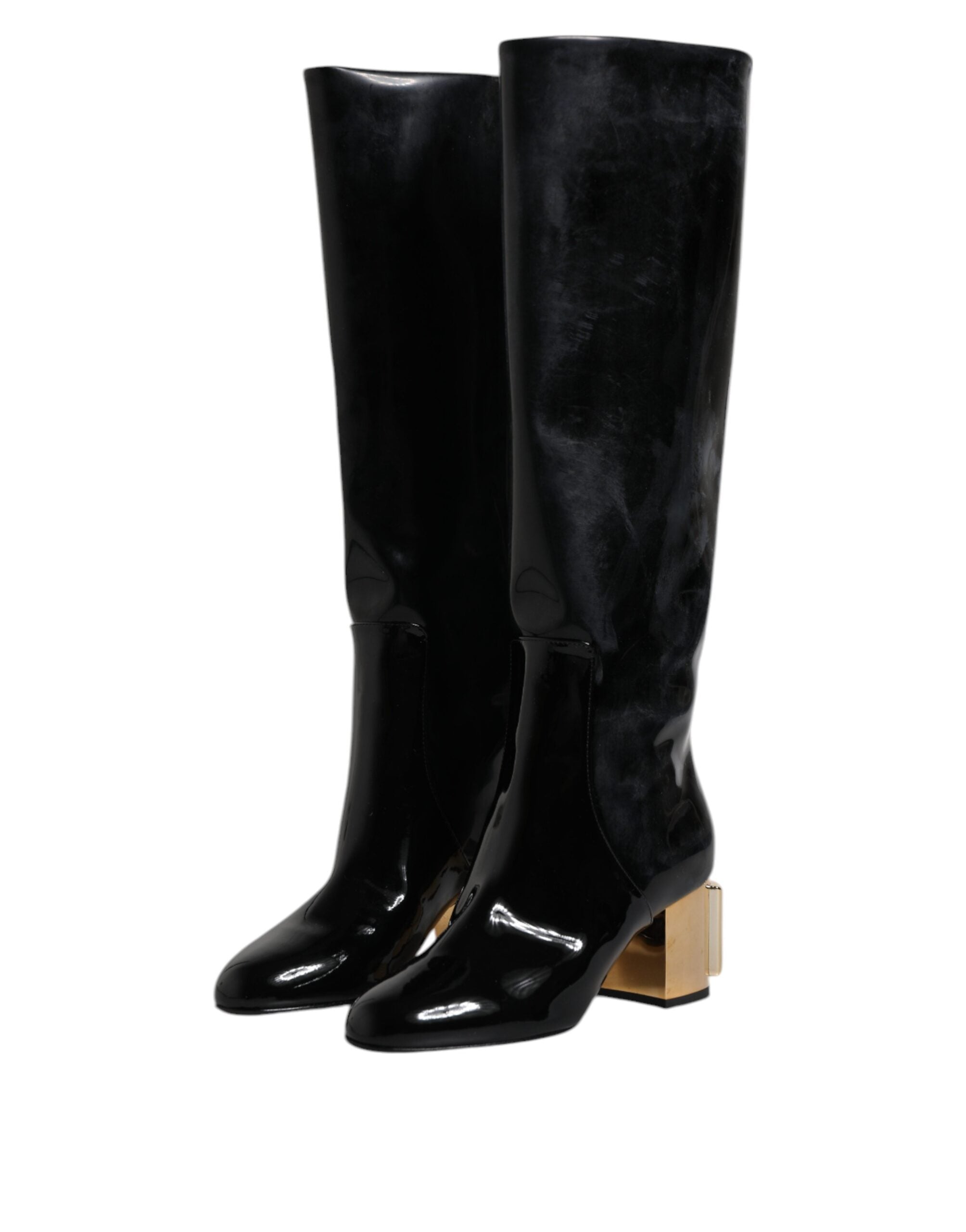 Black Patent Leather Vally High Boots Shoes - ventzia