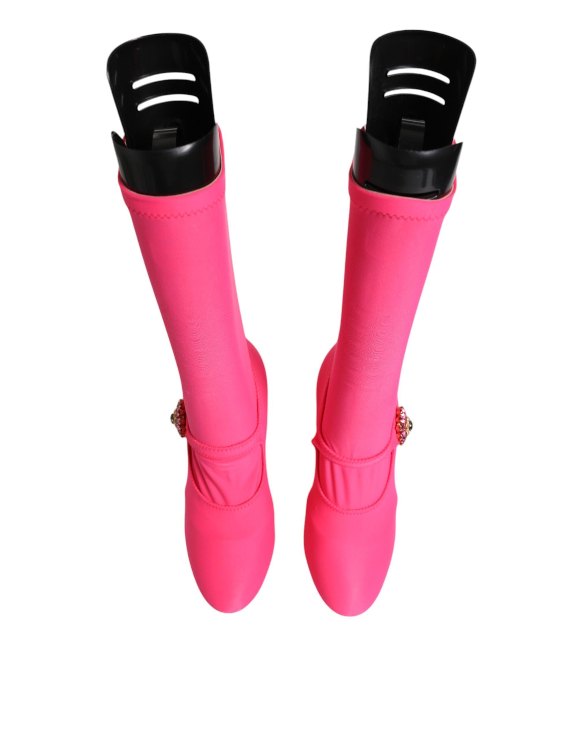 Pink Nylon Crystal Vally High Boots Shoes - ventzia
