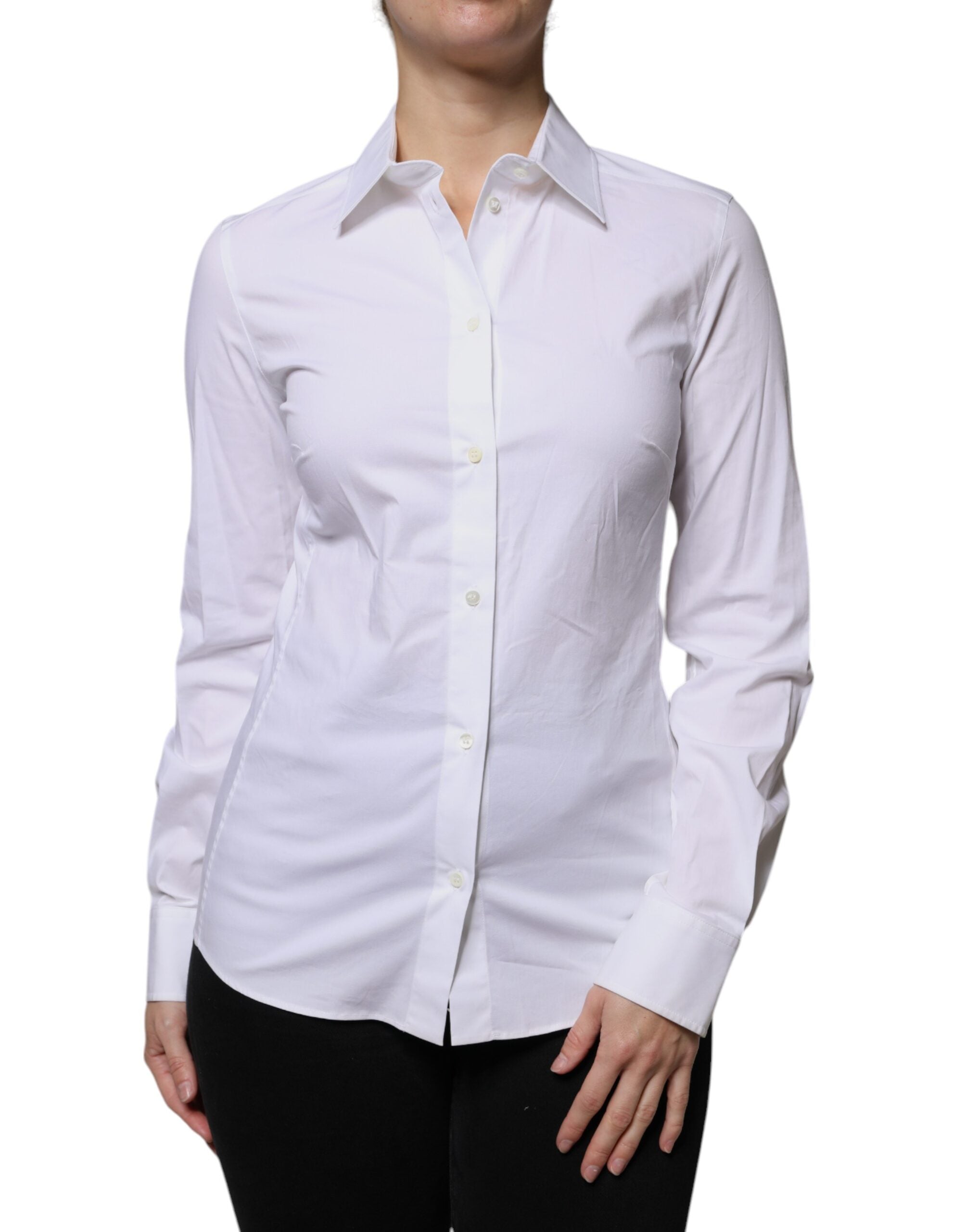 White Cotton Collared Long Sleeves Shirt Top - ventzia