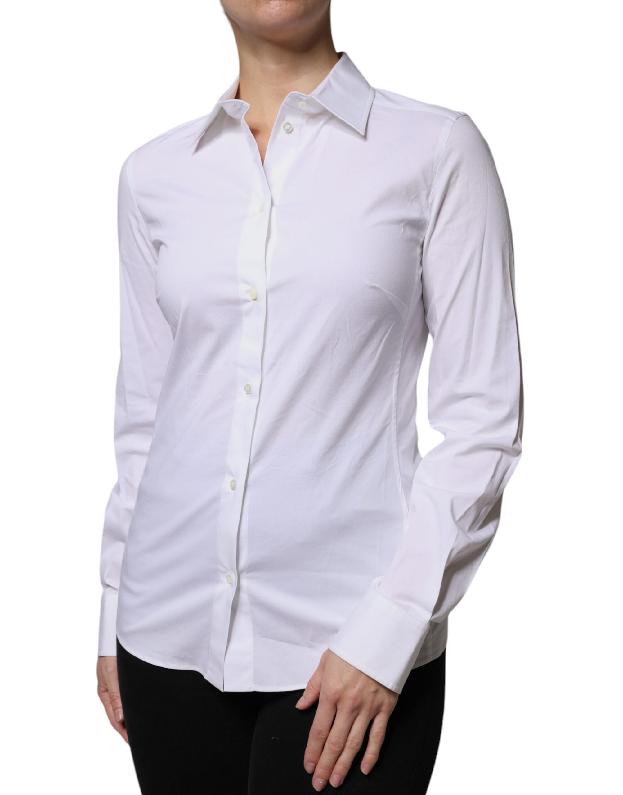 White Cotton Collared Long Sleeves Shirt Top - ventzia