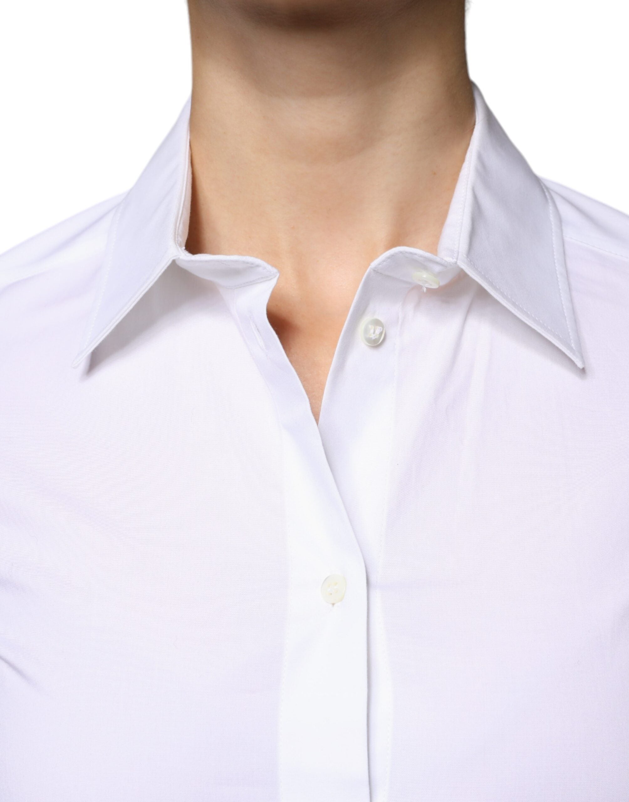 White Cotton Collared Long Sleeves Shirt Top - ventzia