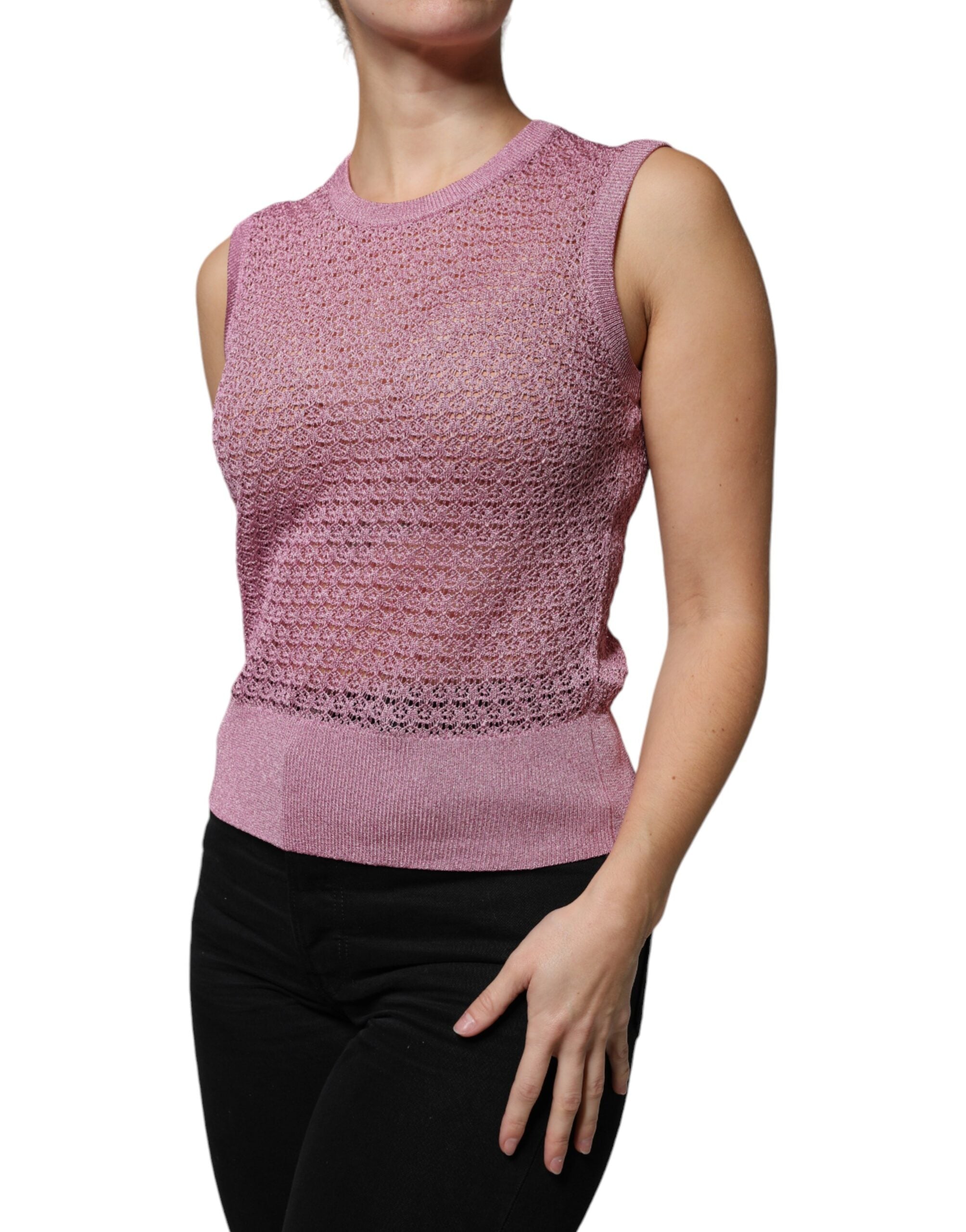 Pink Mesh See Through Sleeveless Tank Top - ventzia