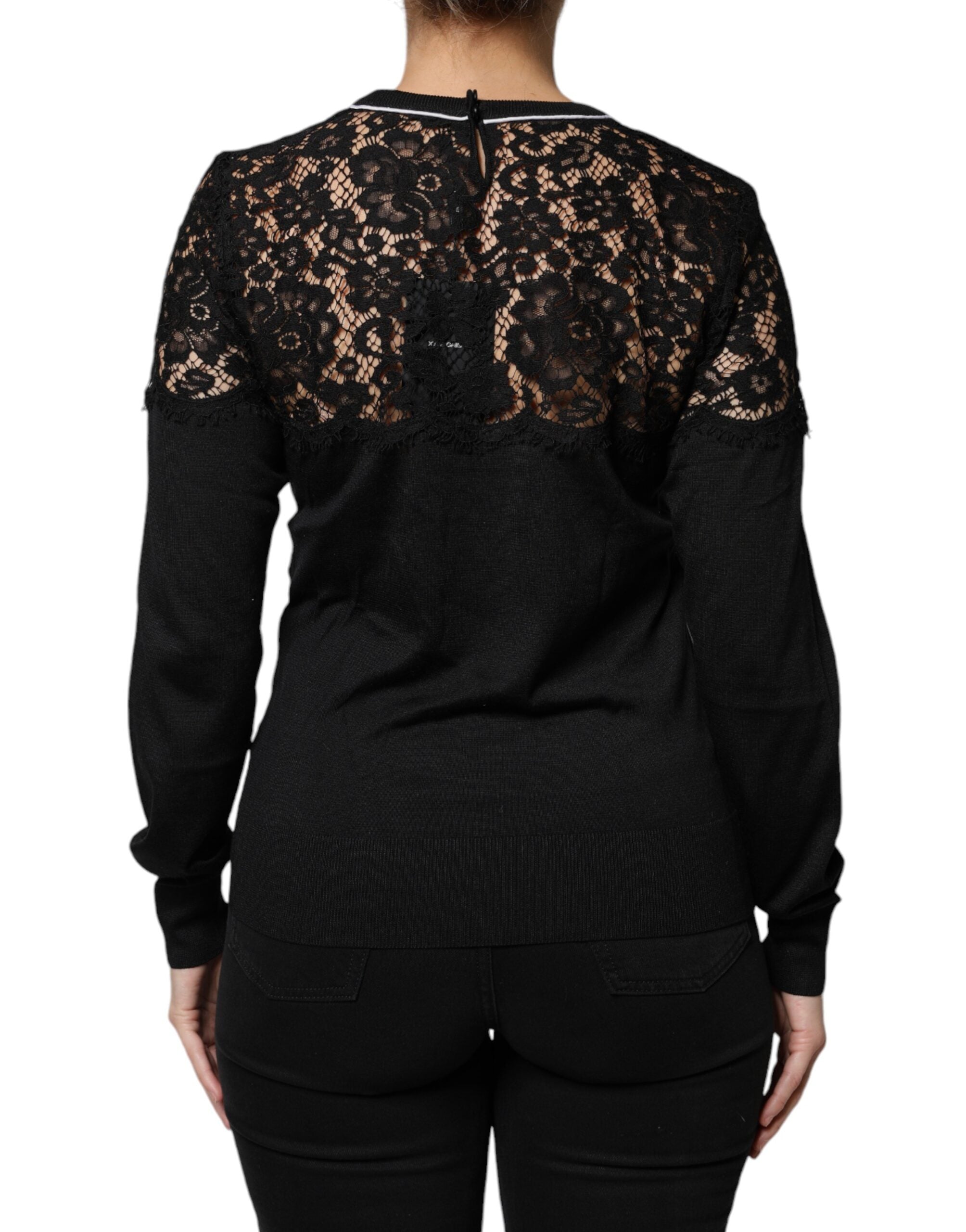 Black Floral Lace Silk Pullover Blouse Top - ventzia