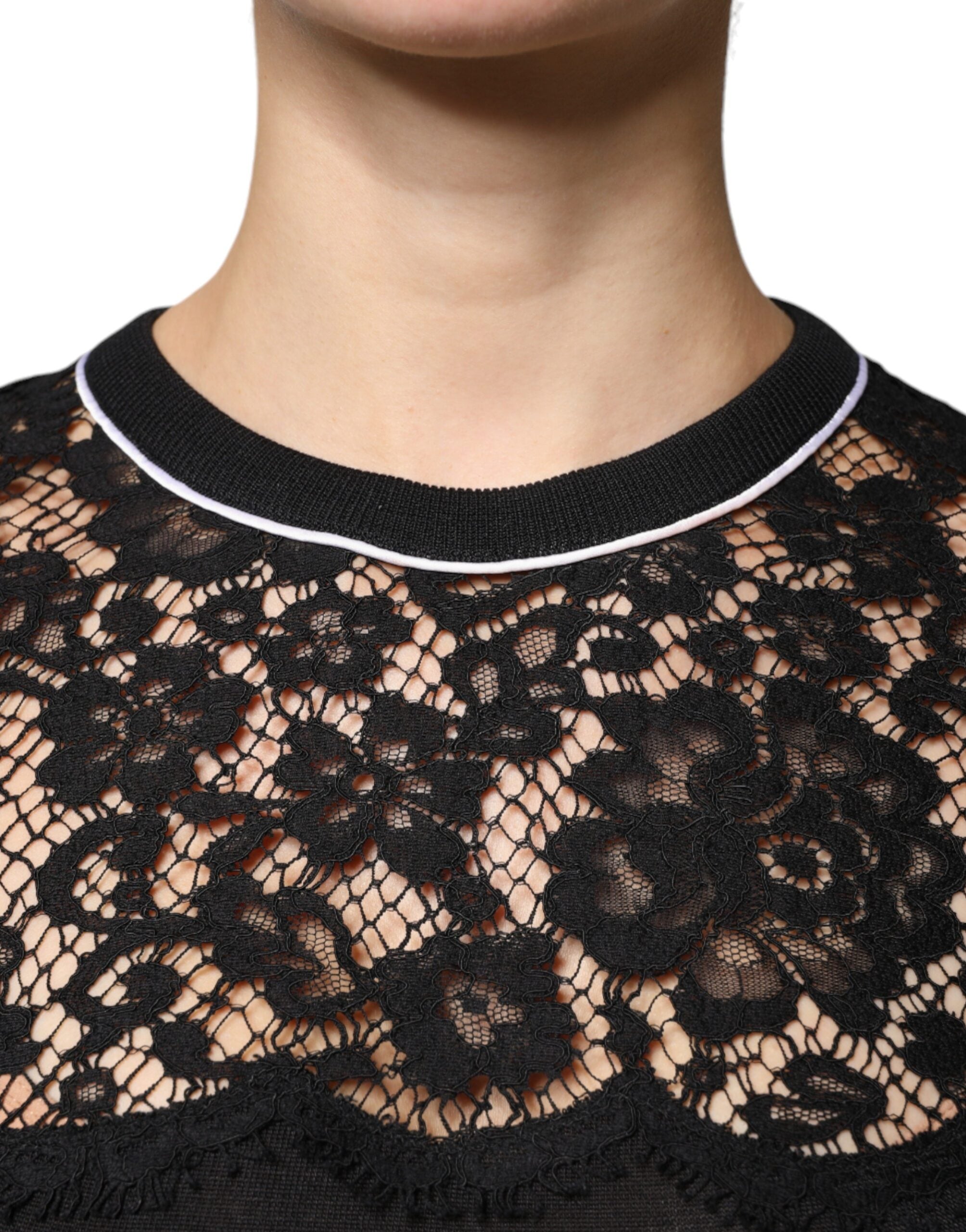 Black Floral Lace Silk Pullover Blouse Top - ventzia