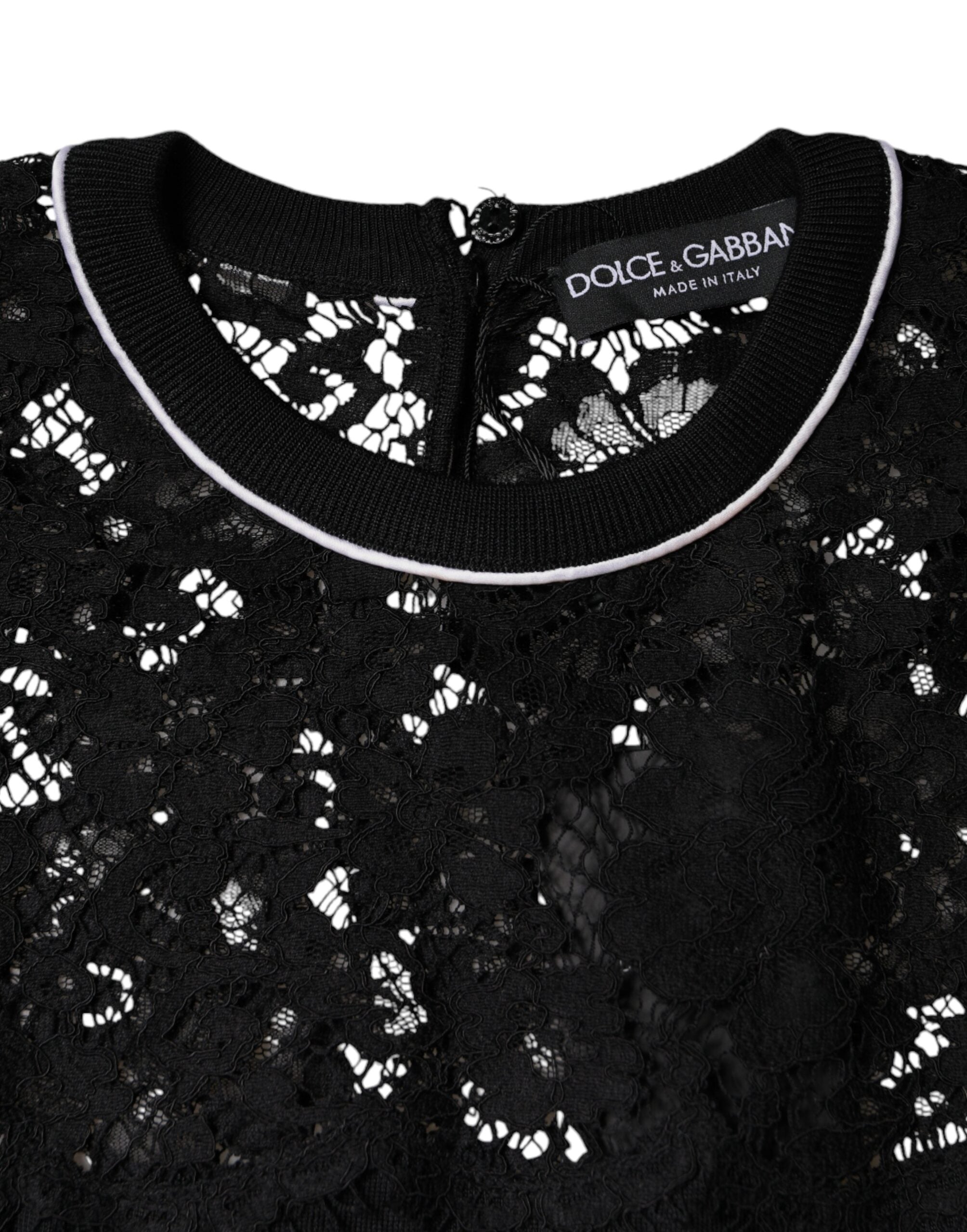 Black Floral Lace Silk Pullover Blouse Top - ventzia