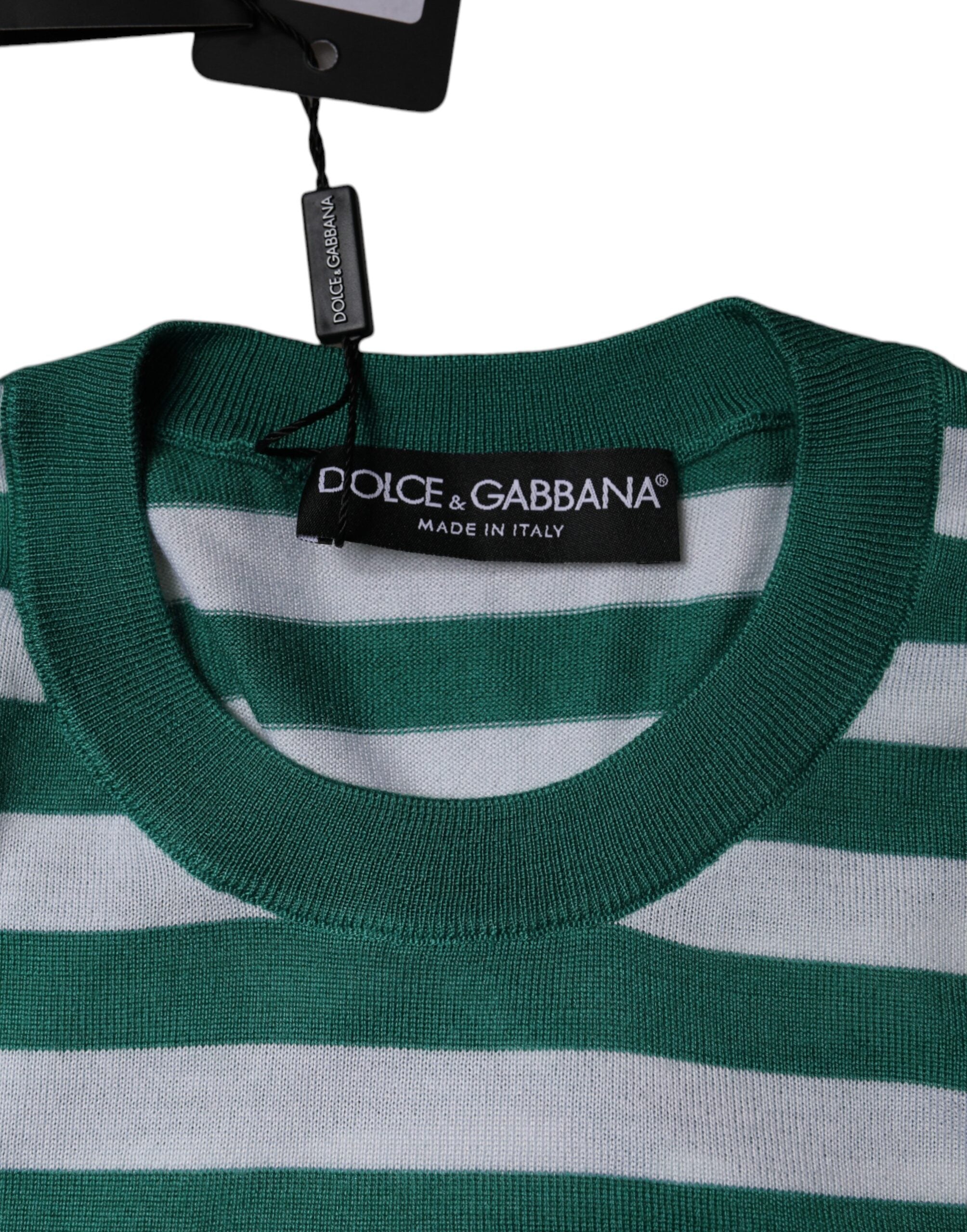 White Green Stripe Leaf Crew Neck T-shirt - ventzia