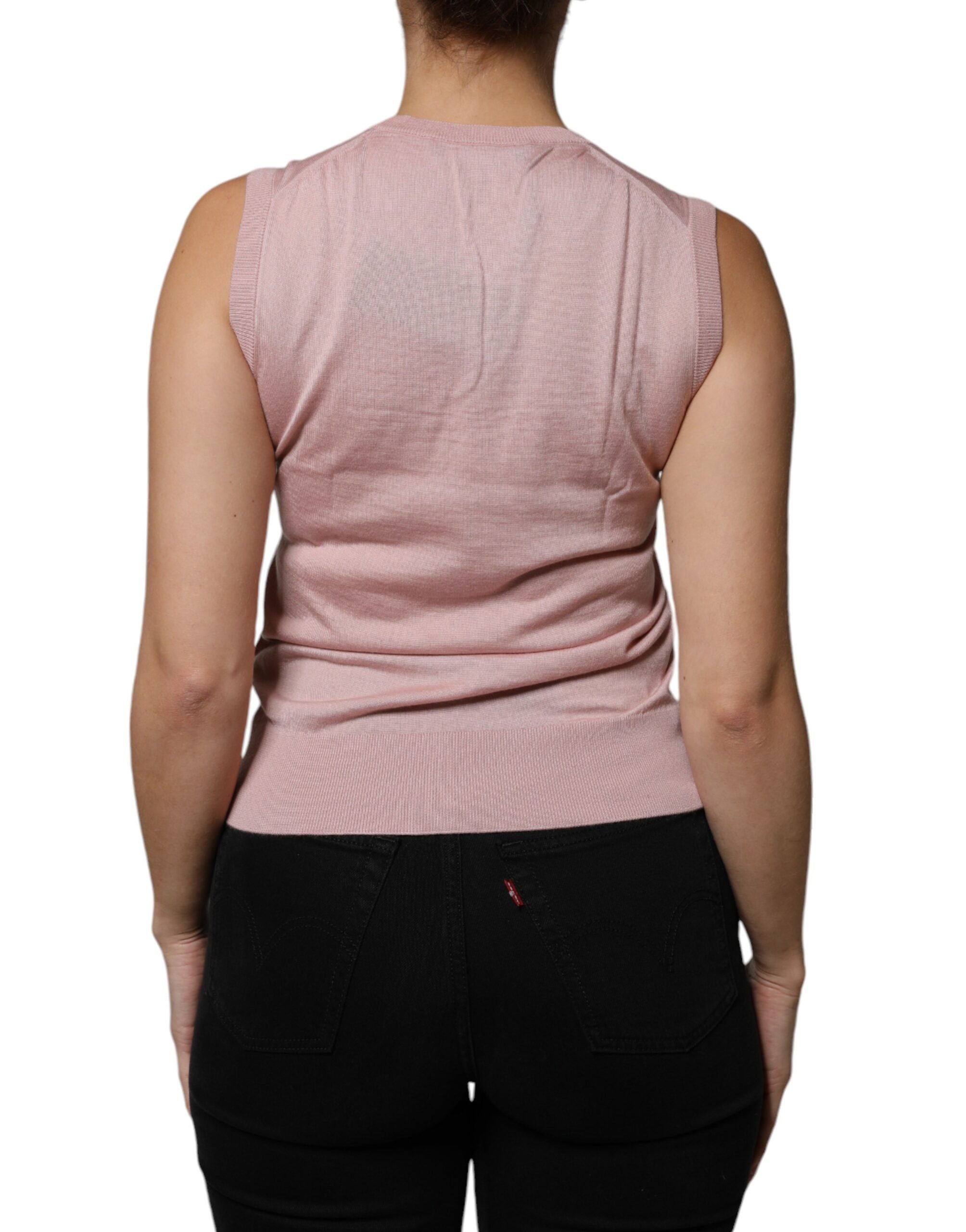 Pink Cashmere Knitted Sleeveless Tank Top - ventzia
