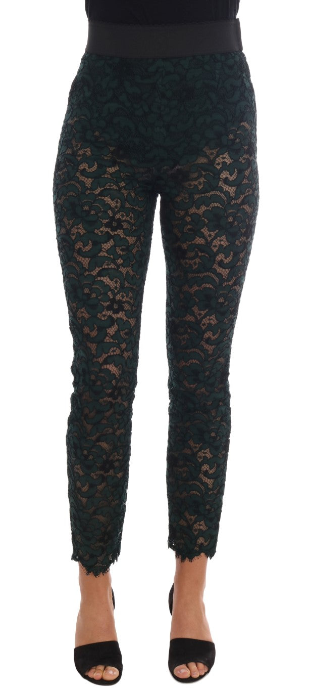 High Waist Floral Lace Slim Trousers - ventzia