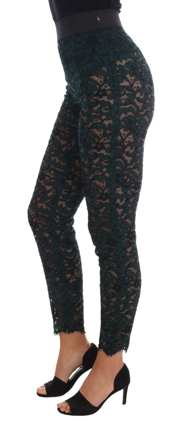 High Waist Floral Lace Slim Trousers - ventzia