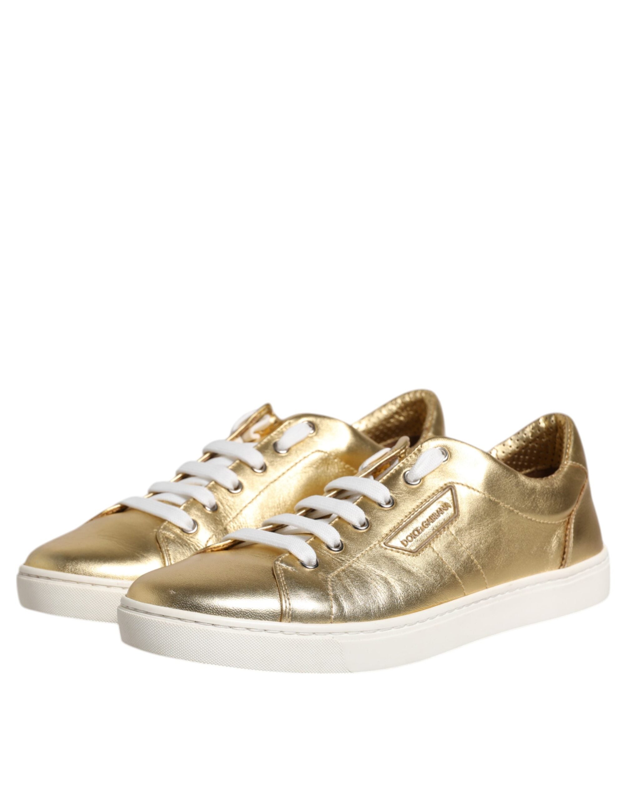 Gold Leather Logo London Men Sneakers Shoes - ventzia