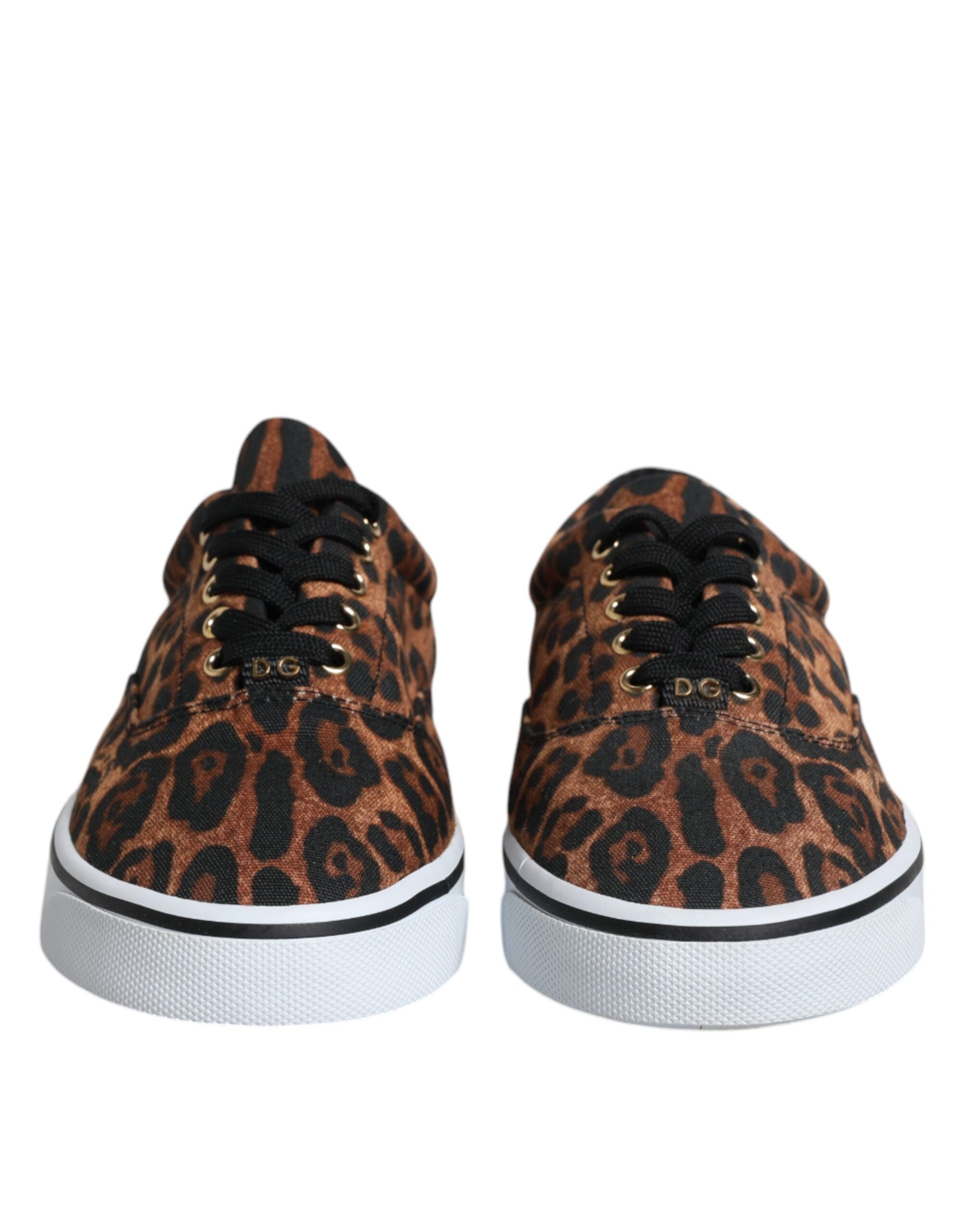 Brown Leopard Logo Print Cotton Sneakers Shoes - ventzia