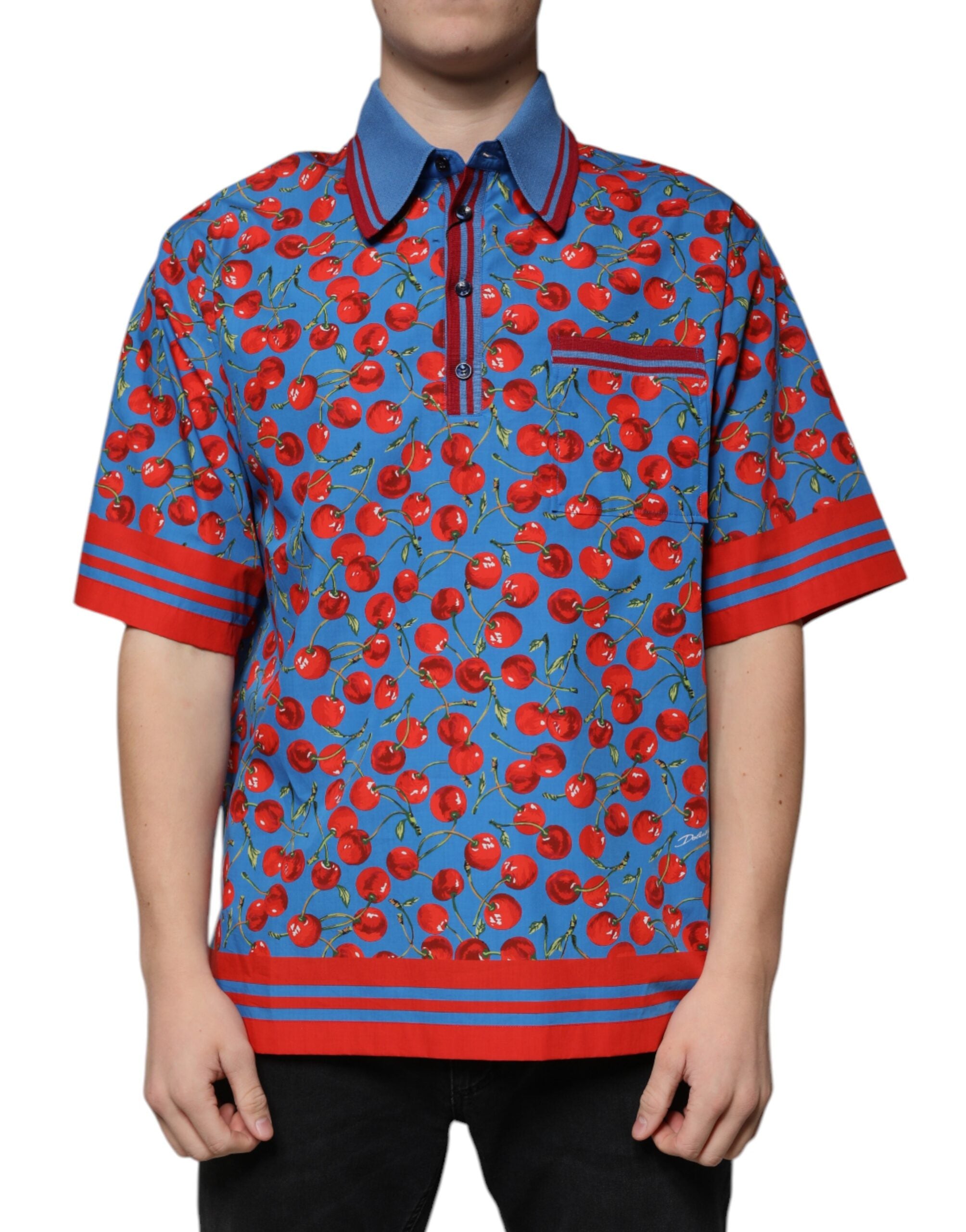 Blue Cherry Cotton Collared Men Polo T-shirt - ventzia