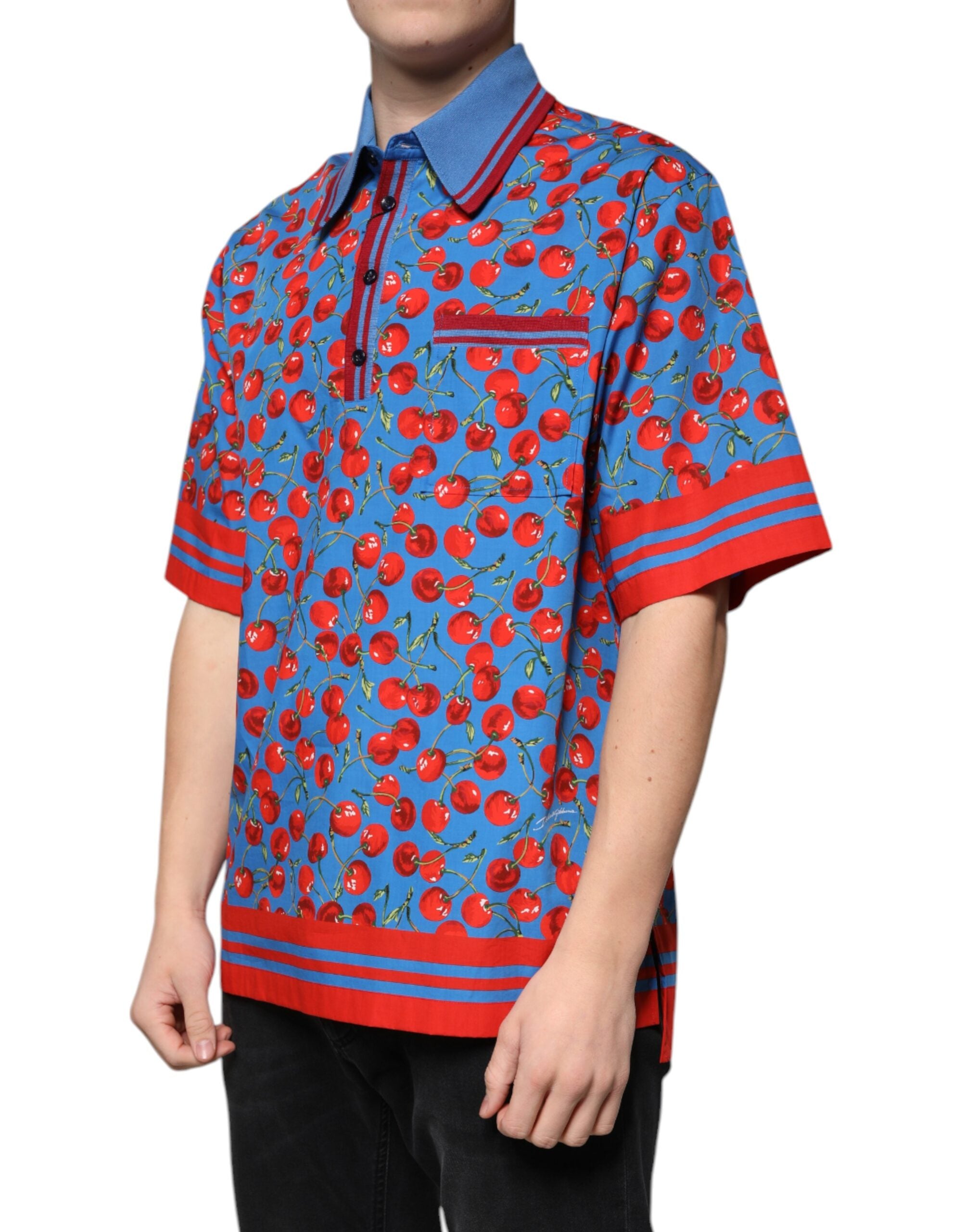 Blue Cherry Cotton Collared Men Polo T-shirt - ventzia