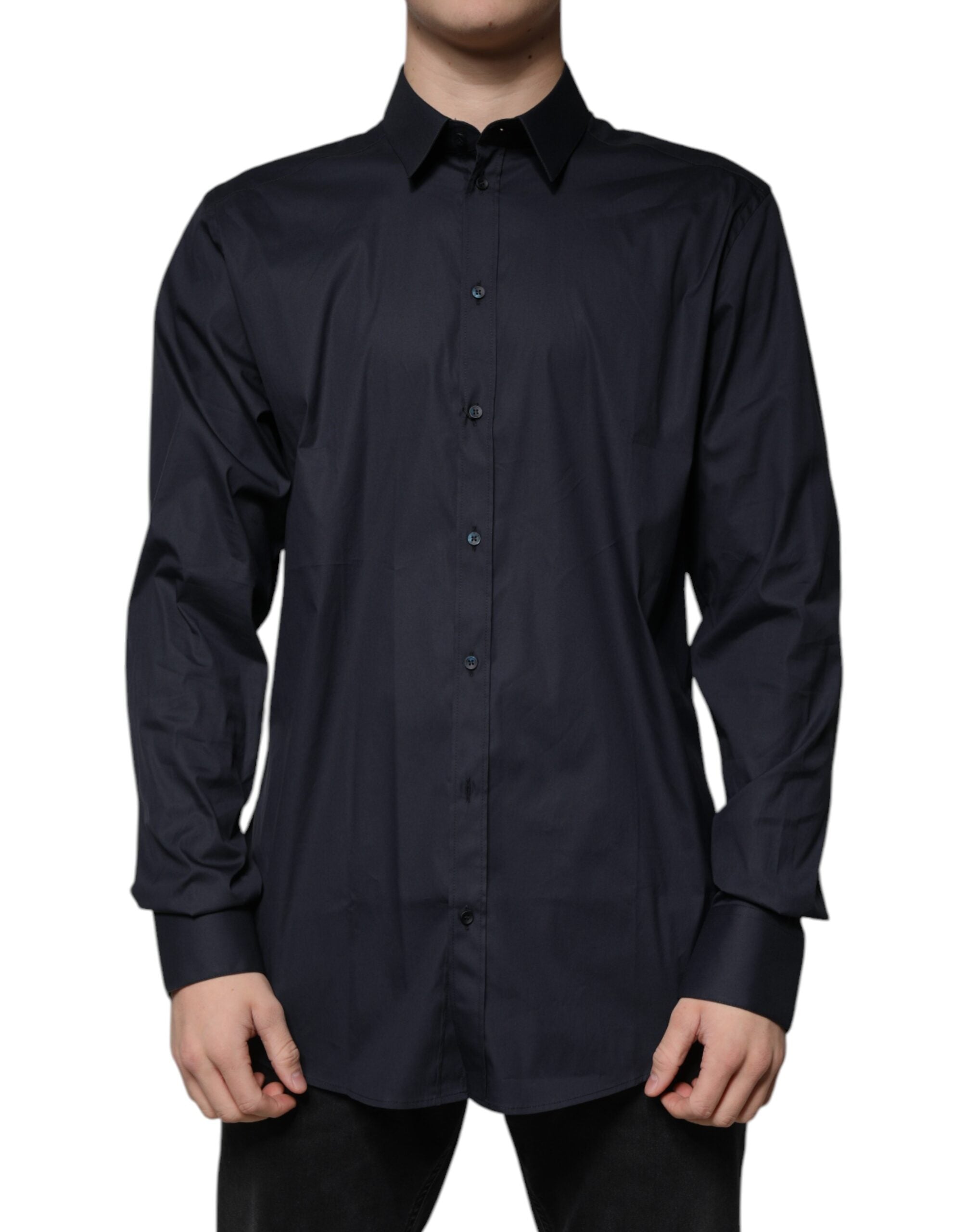 Black Cotton Blend Formal GOLD Dress Shirt - ventzia