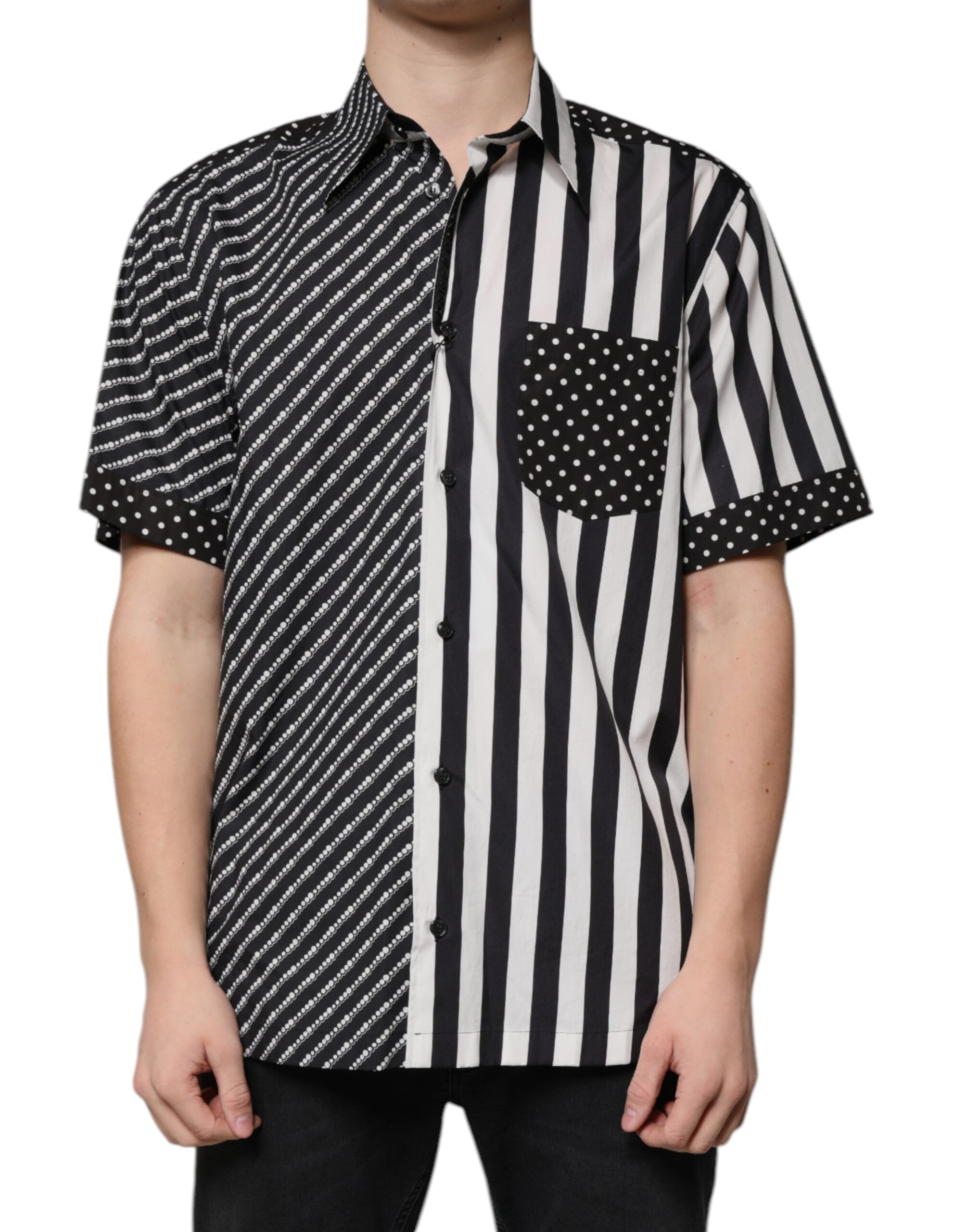 Black White Striped Button Down Casual Shirt - ventzia