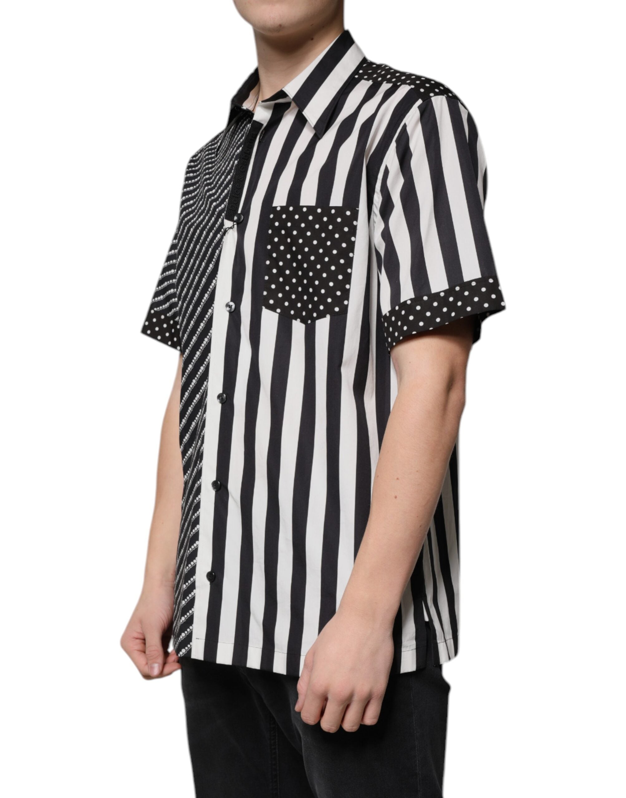 Black White Striped Button Down Casual Shirt - ventzia