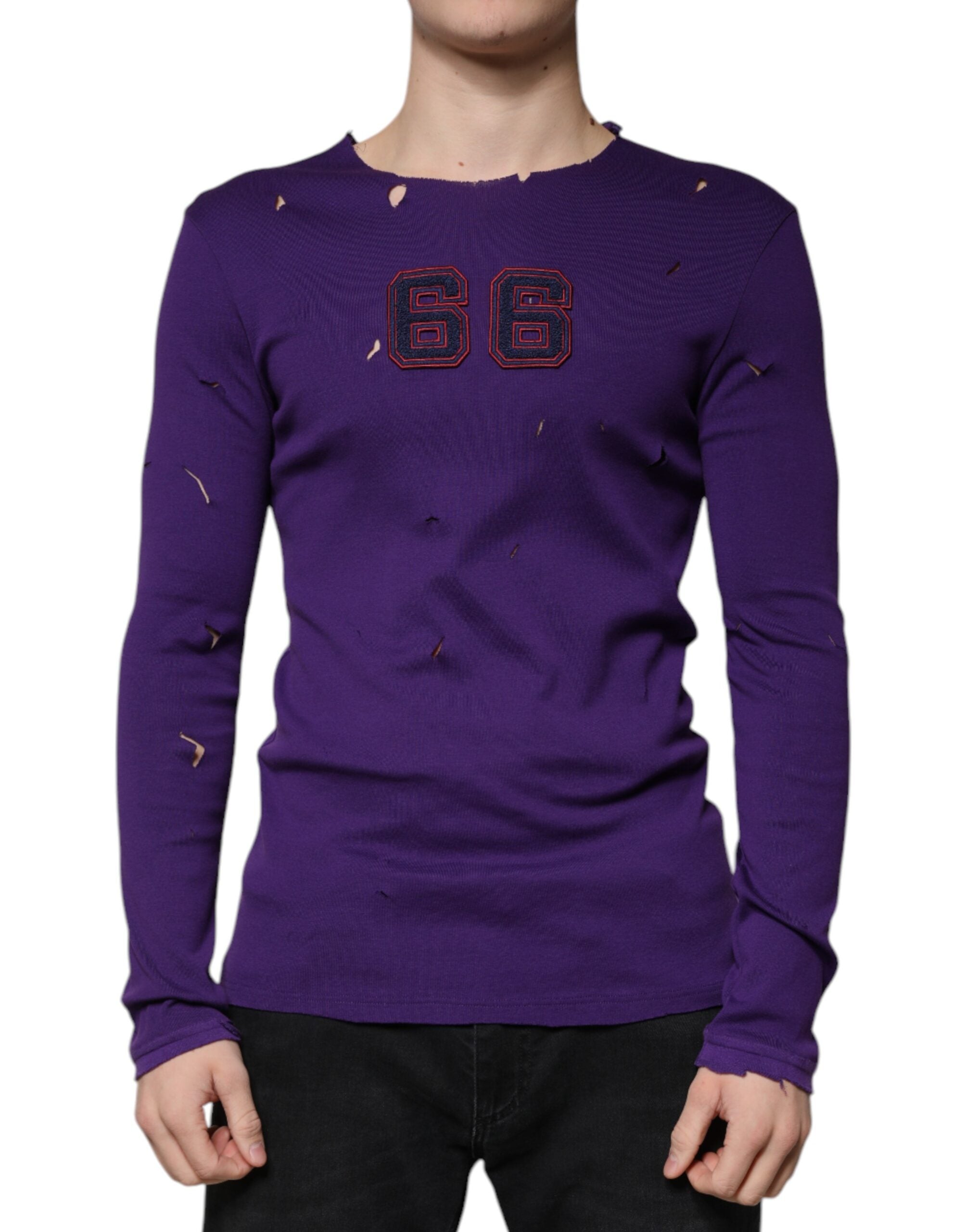 Purple Cotton Round Neck Pullover Men Sweater - ventzia