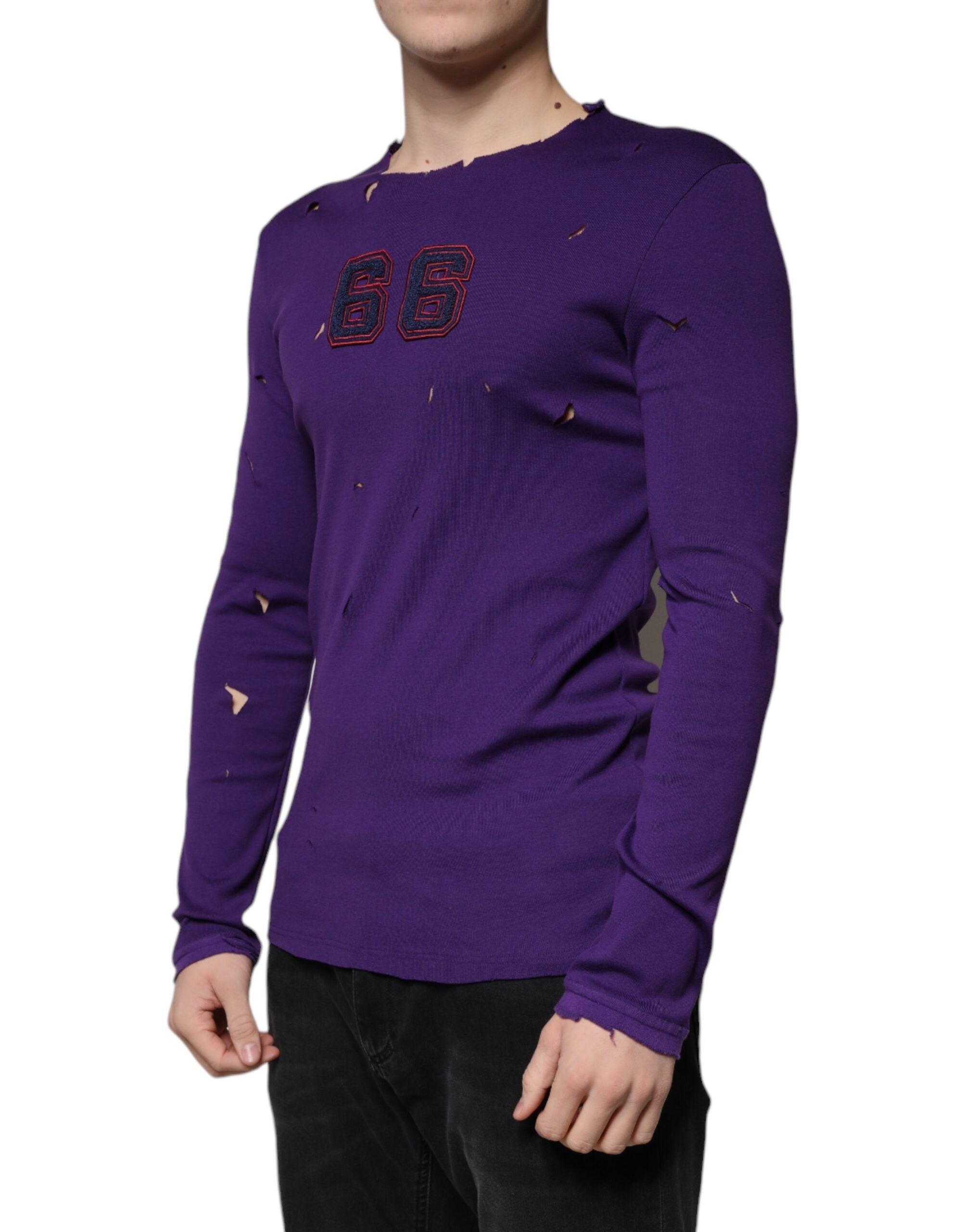 Purple Cotton Round Neck Pullover Men Sweater - ventzia