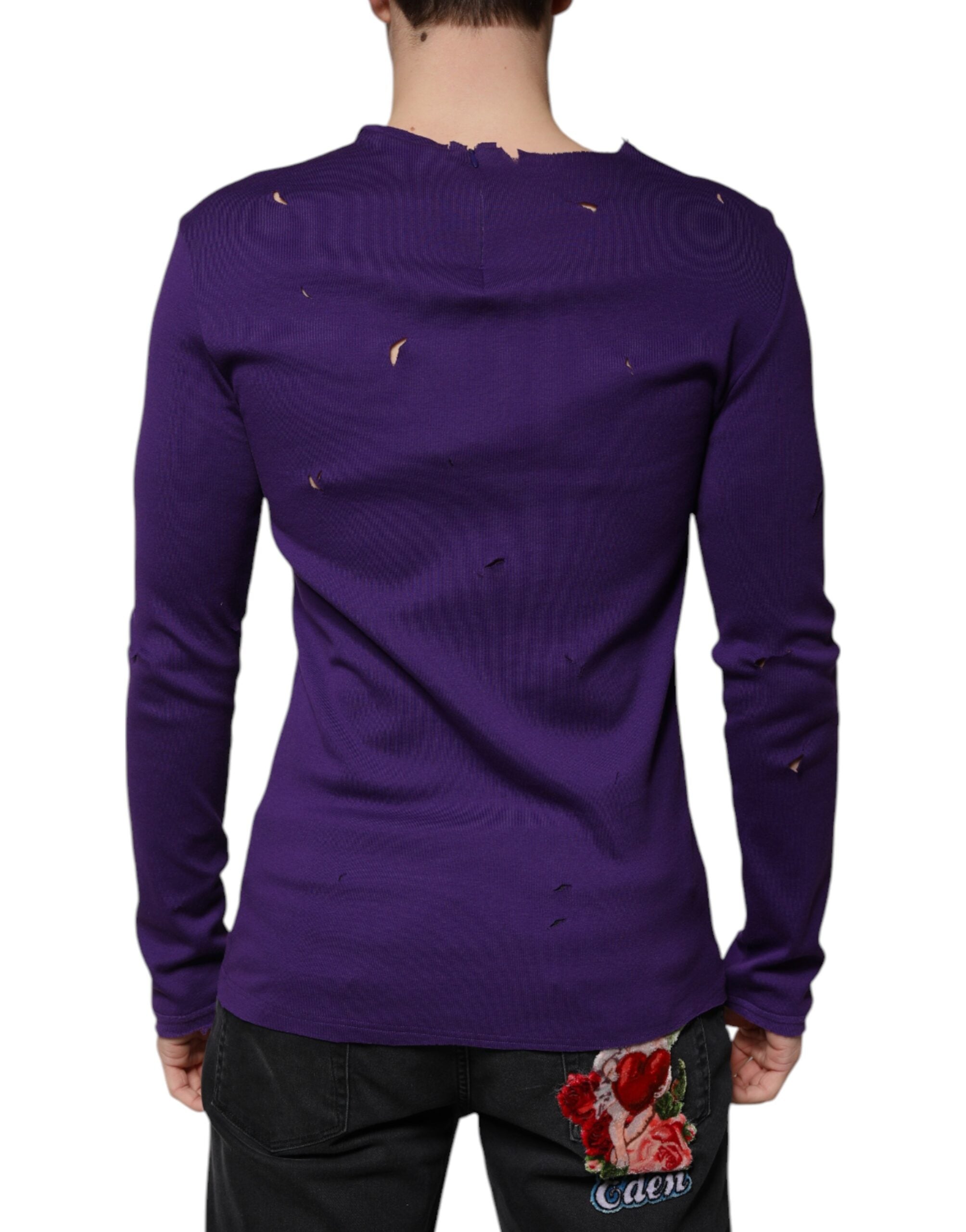 Purple Cotton Round Neck Pullover Men Sweater - ventzia