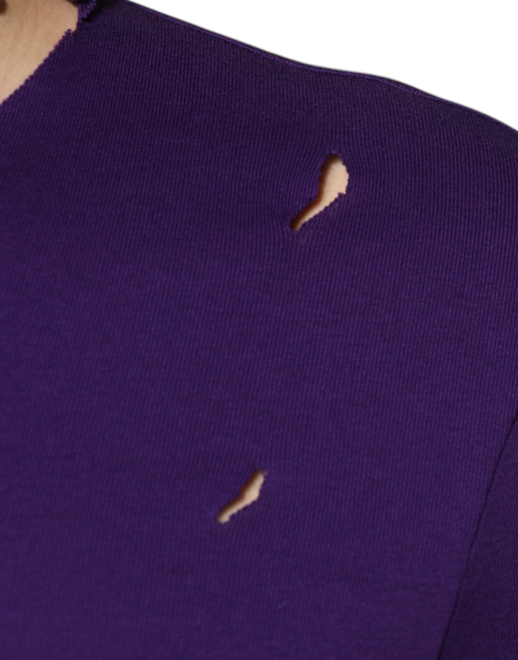 Purple Cotton Round Neck Pullover Men Sweater - ventzia
