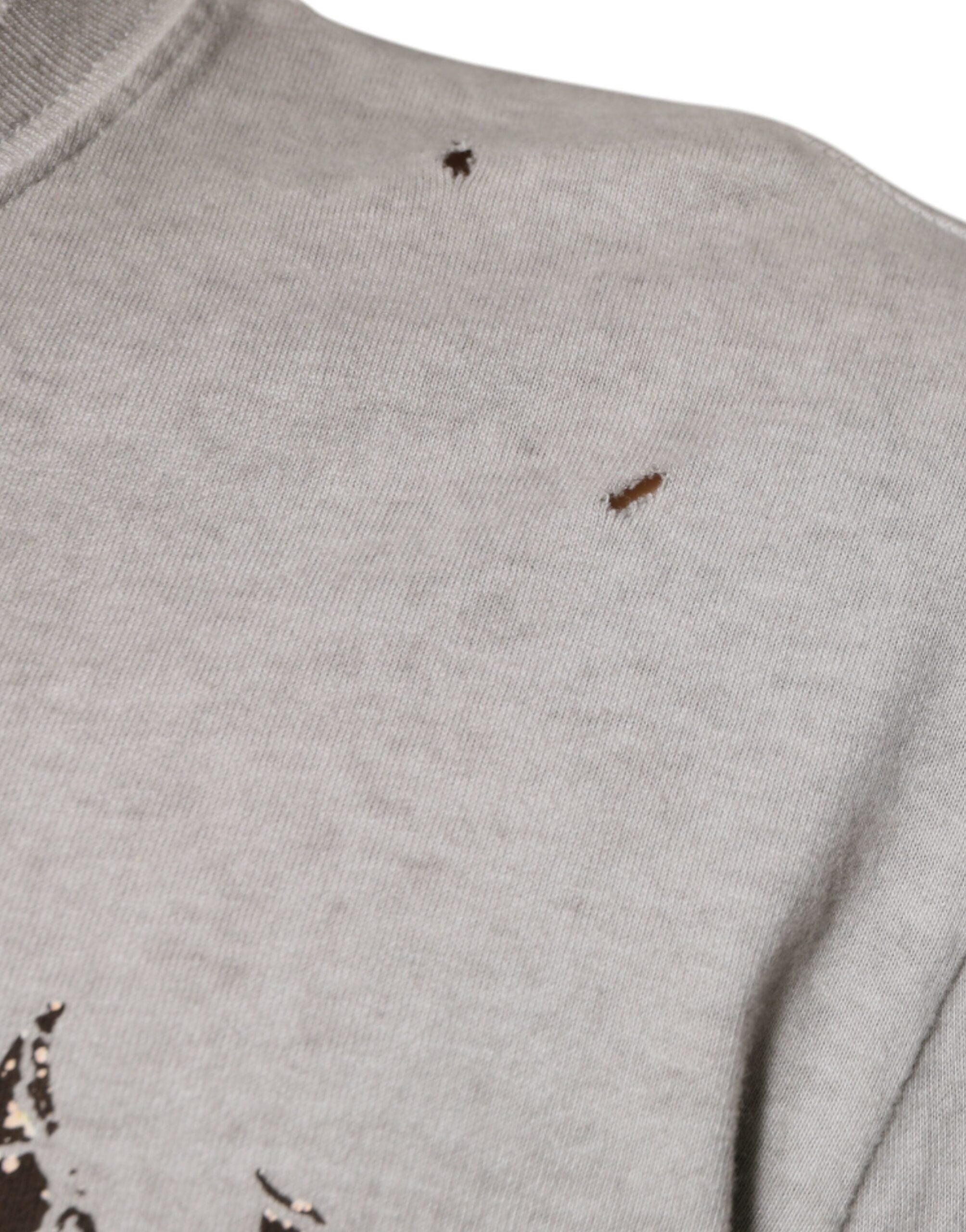 Gray Printed Cotton Crewneck Pullover Sweater - ventzia