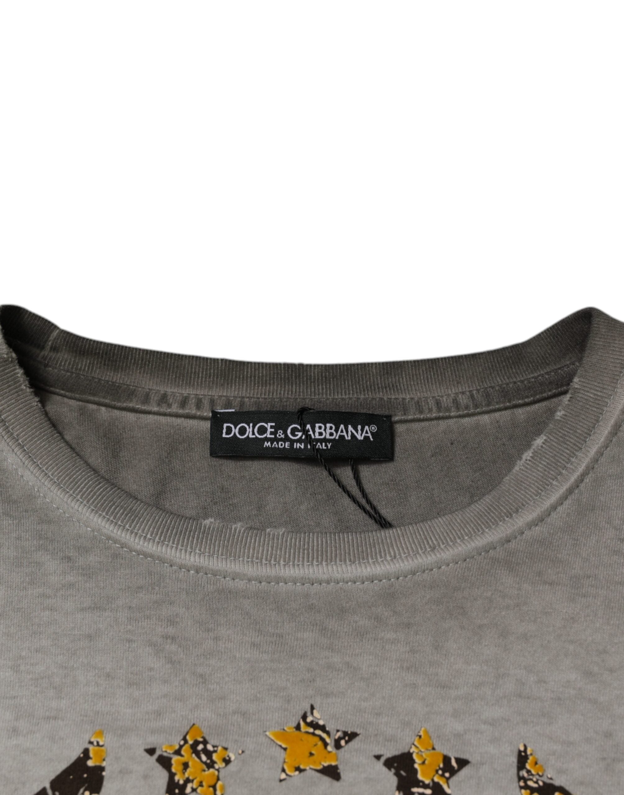 Gray Printed Cotton Crewneck Pullover Sweater - ventzia