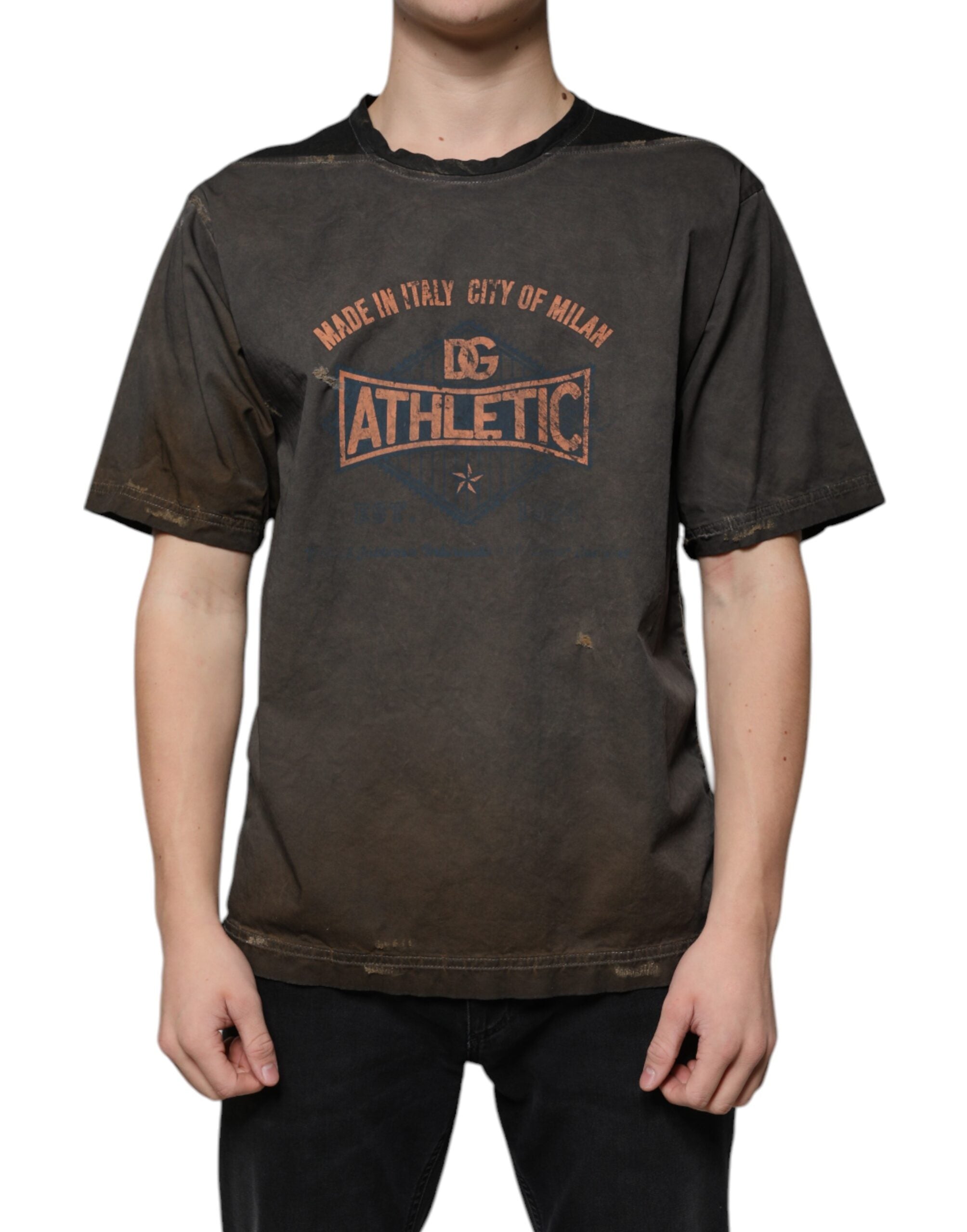 Brown Graphic Print Cotton Round Neck T-shirt - ventzia