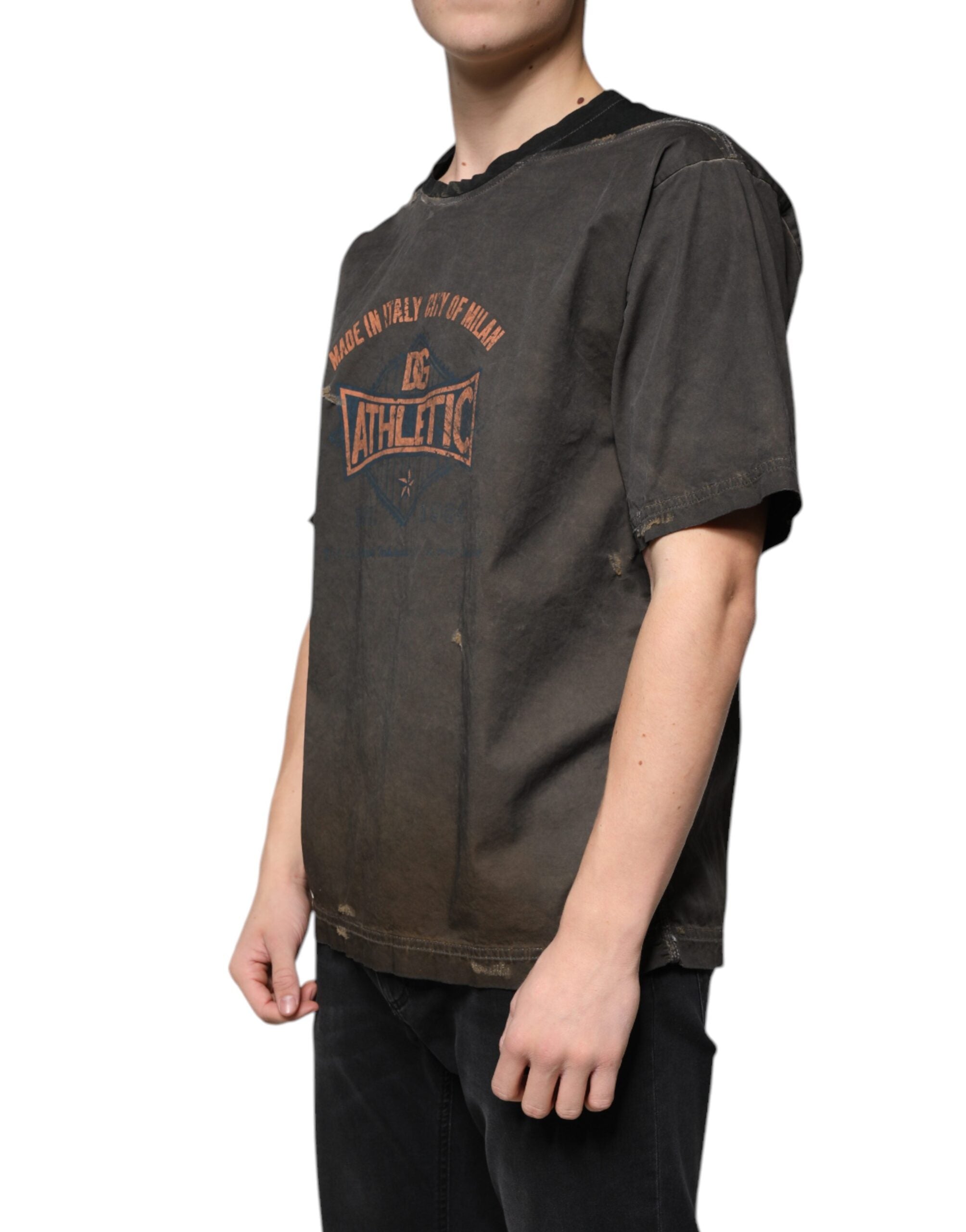 Brown Graphic Print Cotton Round Neck T-shirt - ventzia