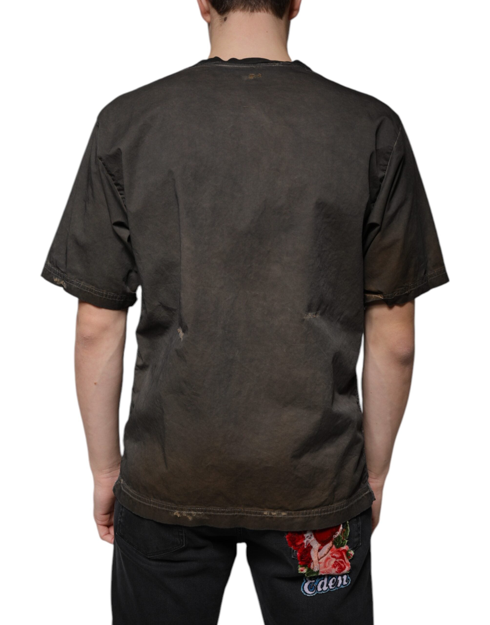 Brown Graphic Print Cotton Round Neck T-shirt - ventzia
