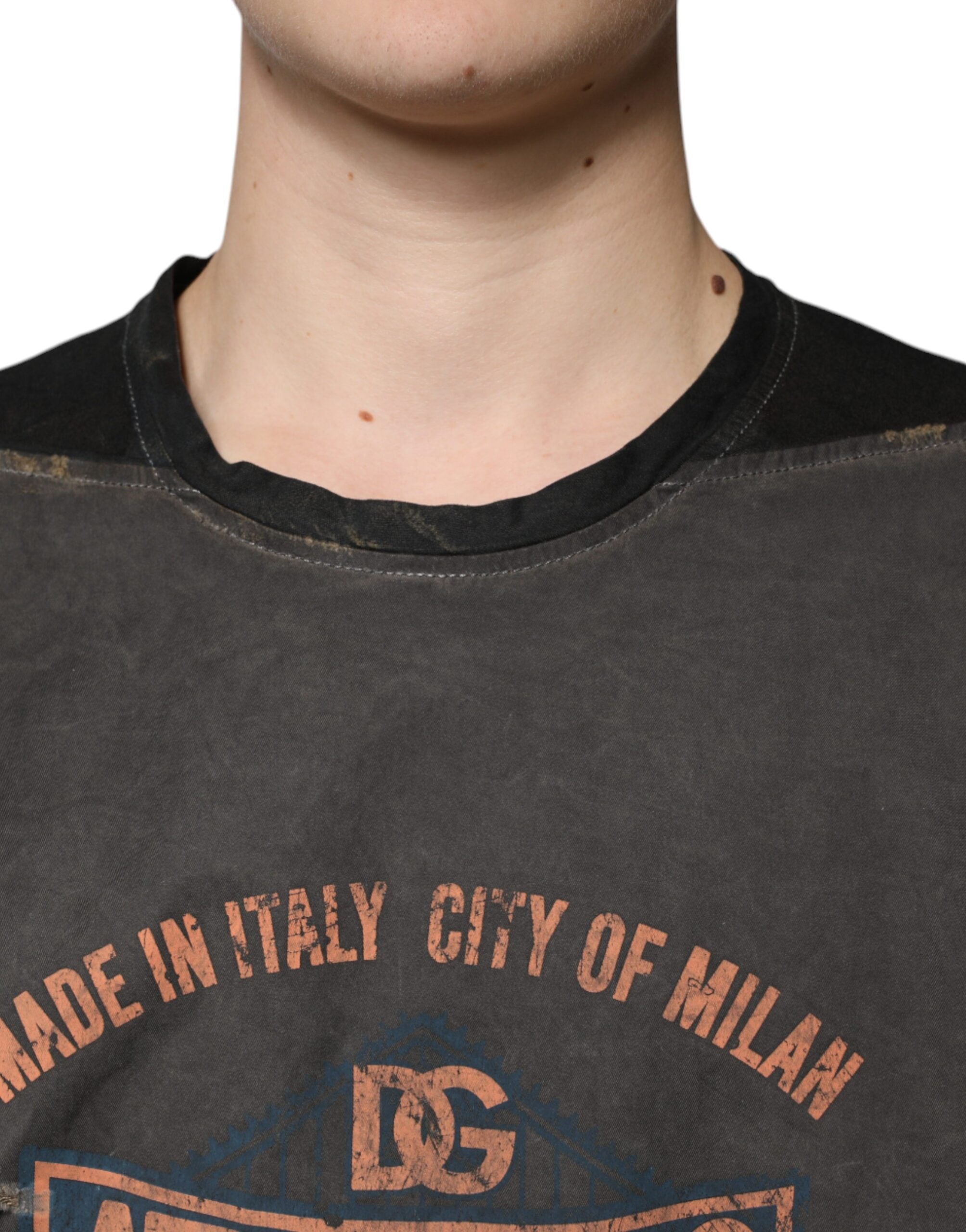 Brown Graphic Print Cotton Round Neck T-shirt - ventzia