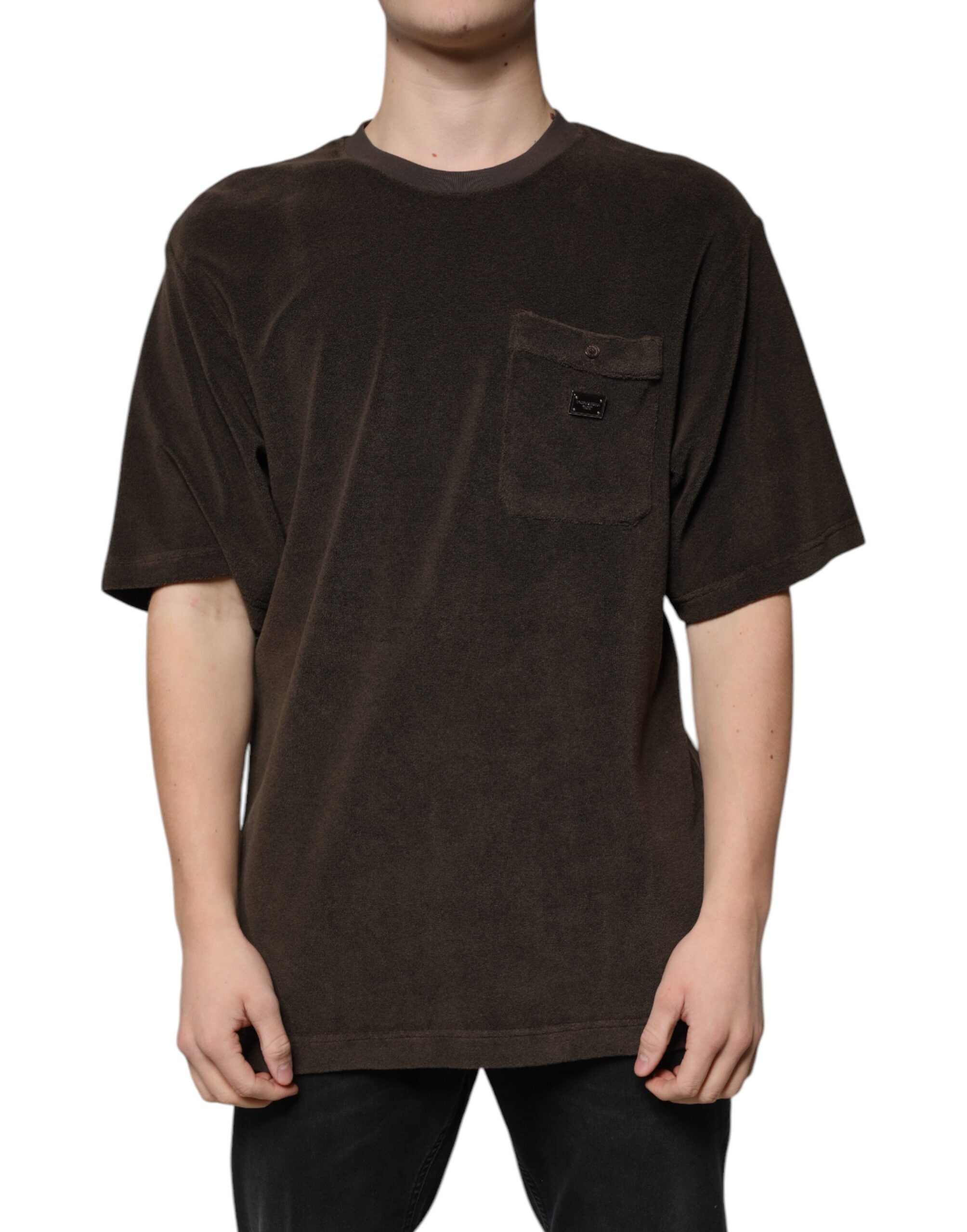Brown Cotton Crew Neck Short Sleeves T-shirt - ventzia