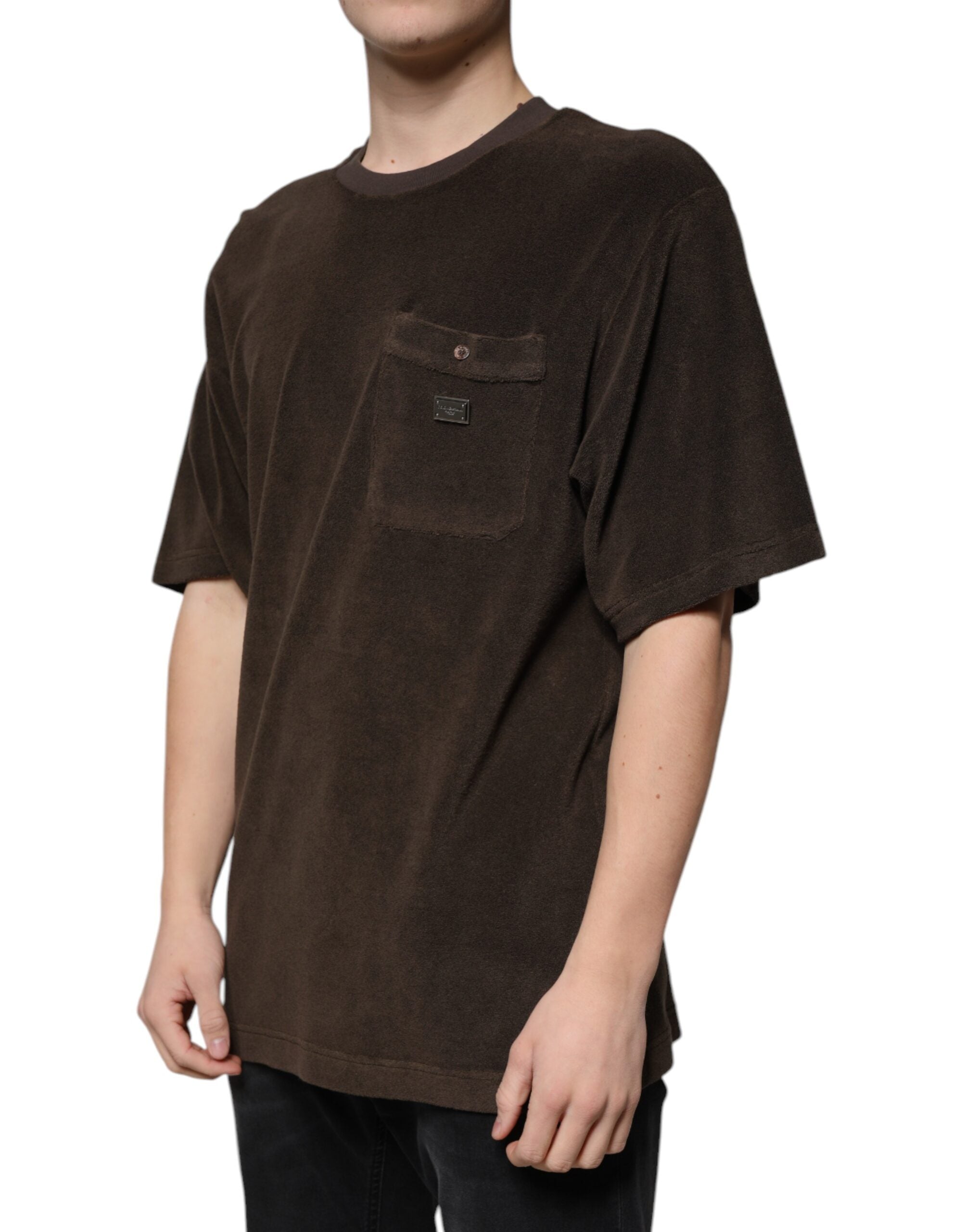 Brown Cotton Crew Neck Short Sleeves T-shirt - ventzia