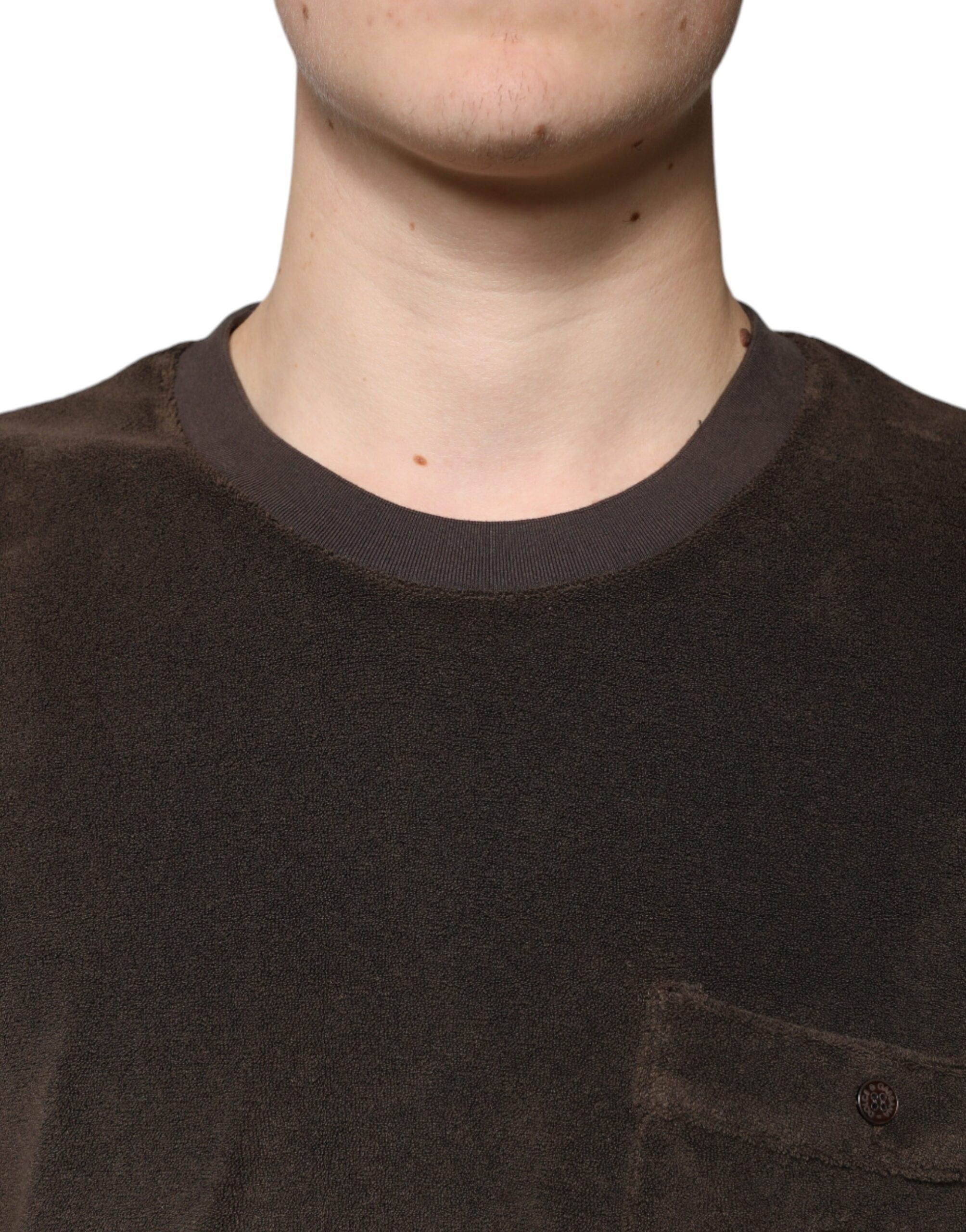 Brown Cotton Crew Neck Short Sleeves T-shirt - ventzia