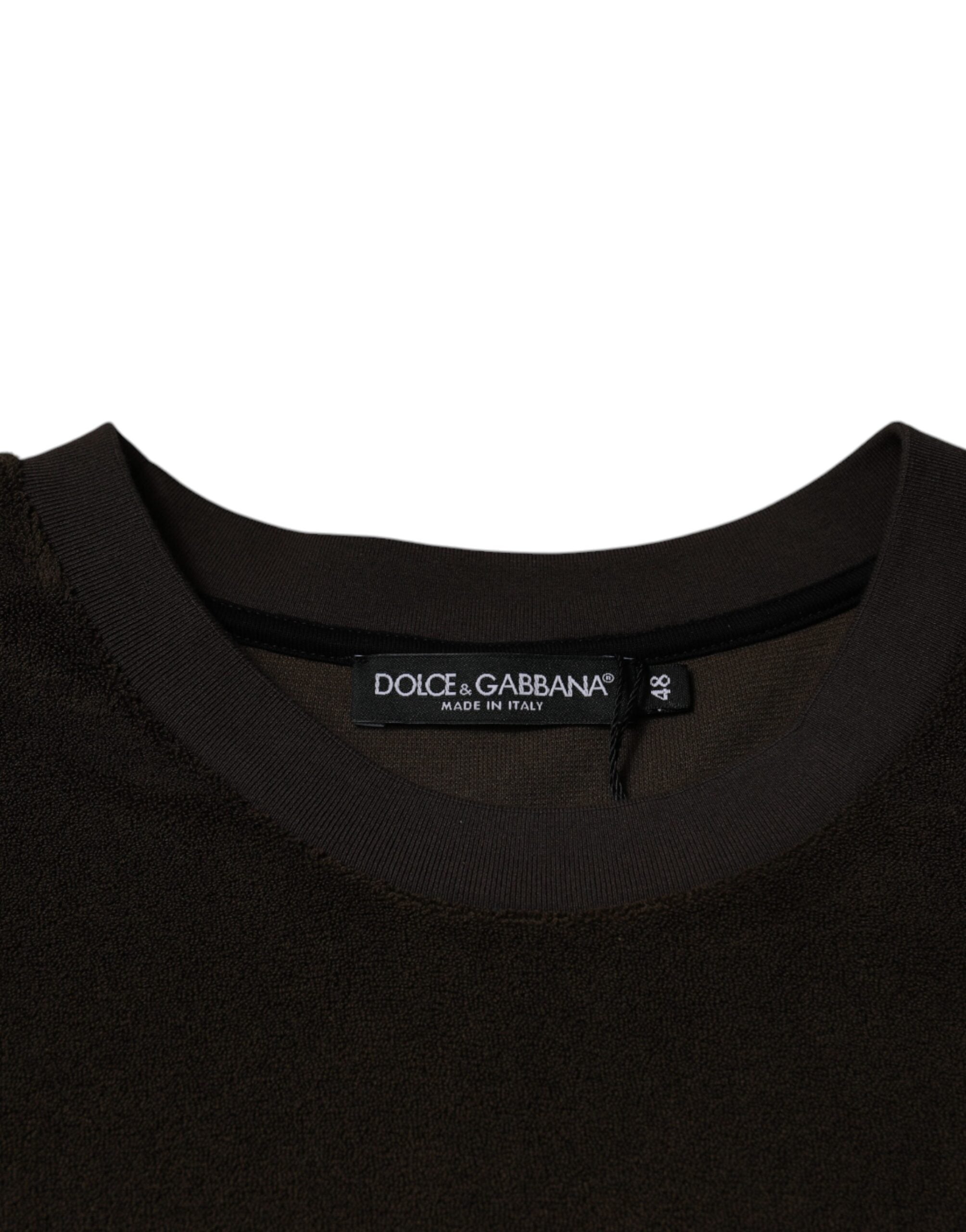 Brown Cotton Crew Neck Short Sleeves T-shirt - ventzia