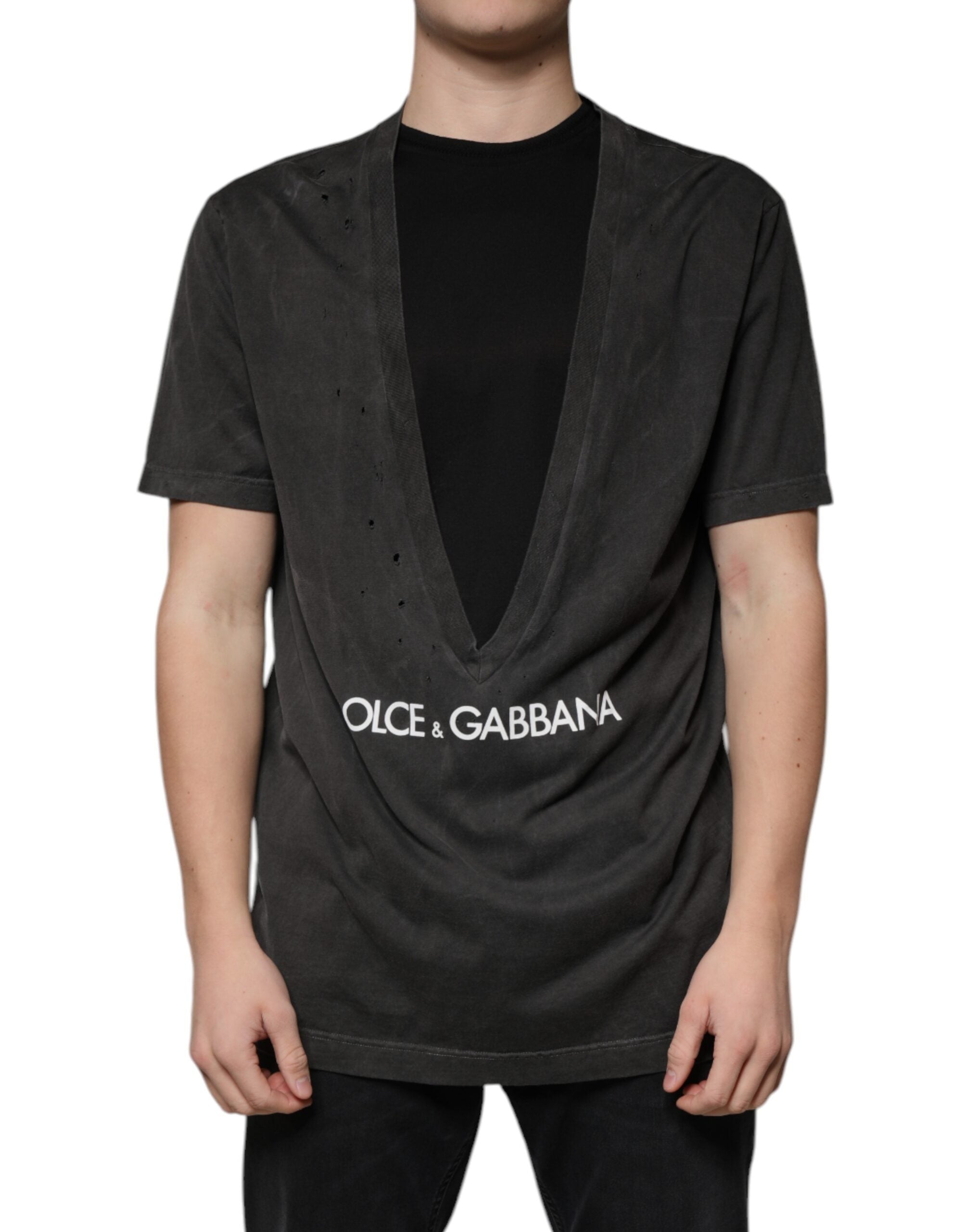 Black Cotton Crew Neck Short Sleeves T-shirt - ventzia