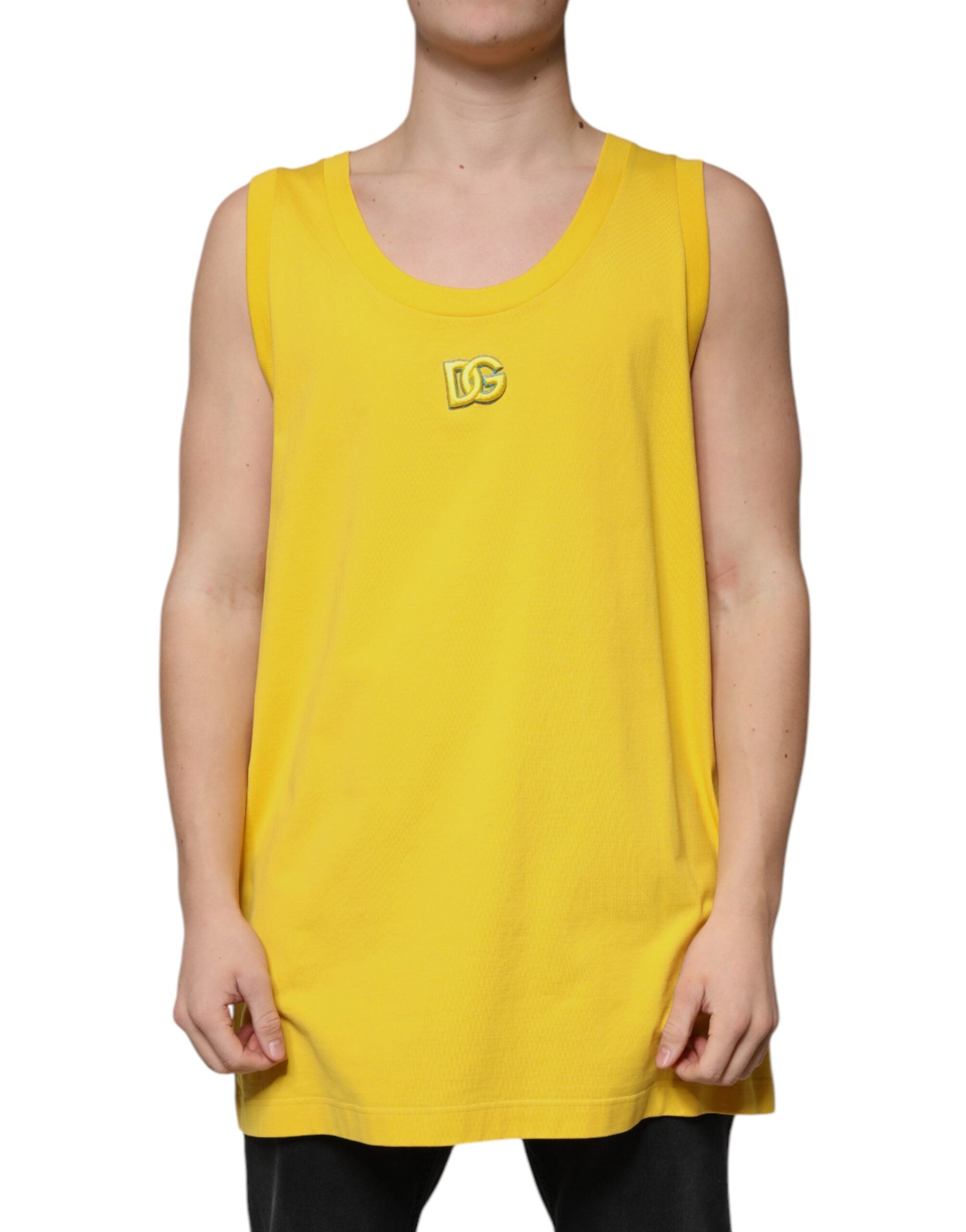 Yellow Cotton Round Neck Sleeveless T-shirt - ventzia
