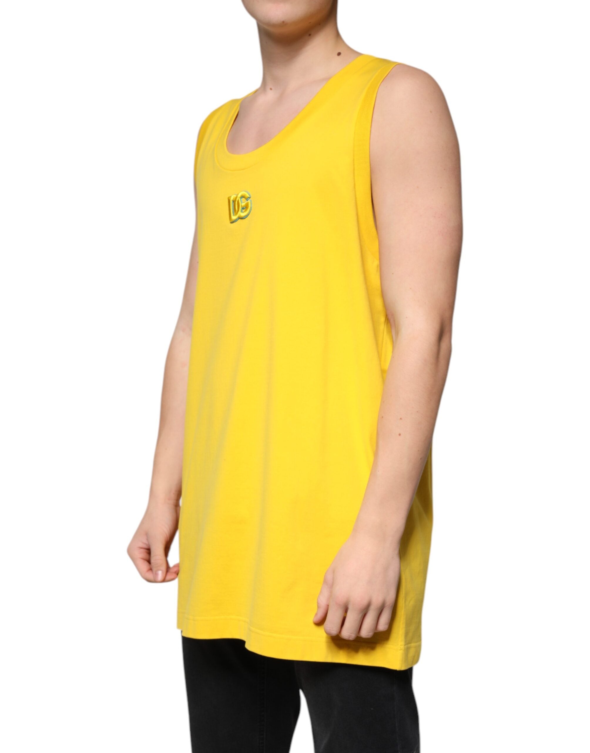 Yellow Cotton Round Neck Sleeveless T-shirt - ventzia