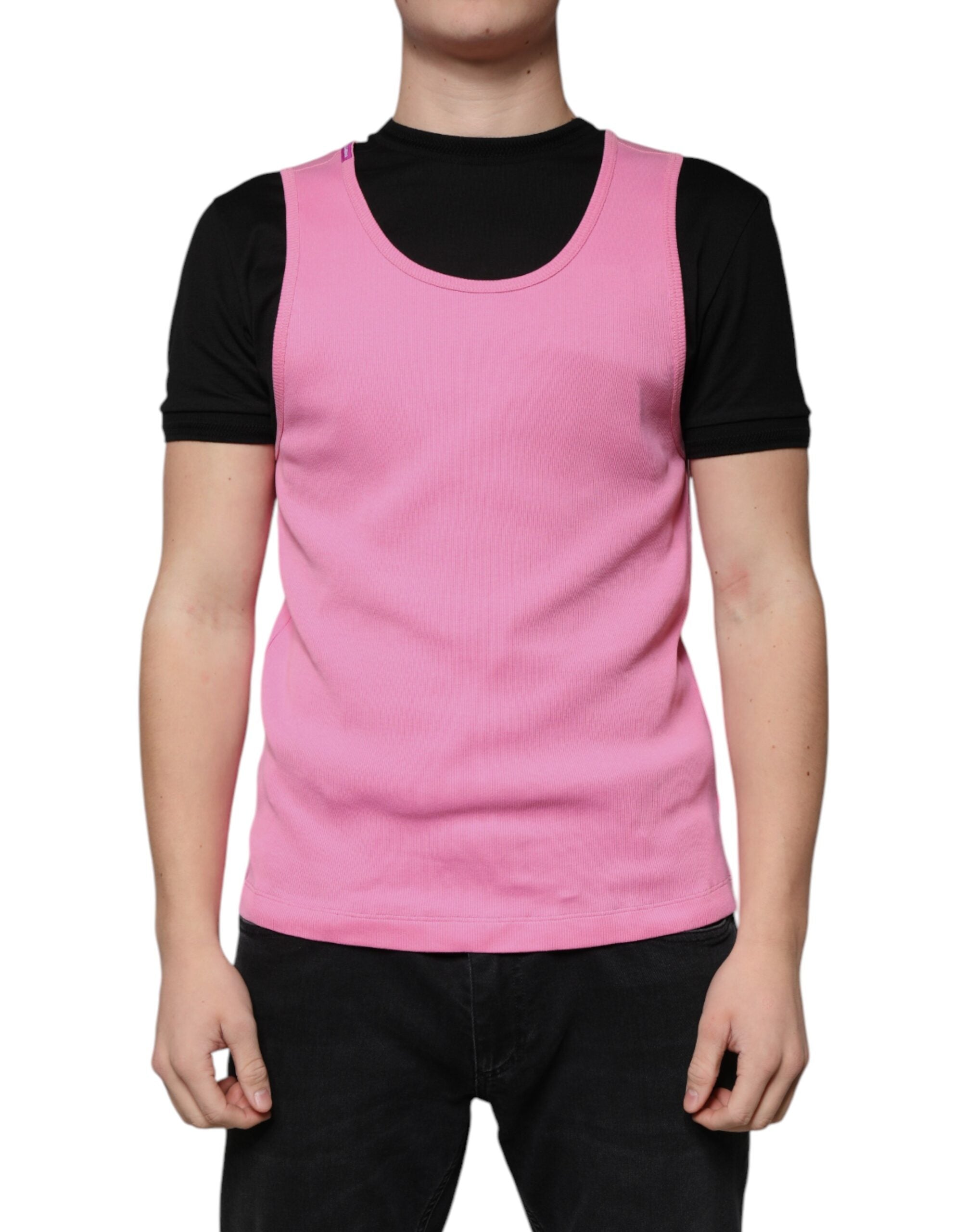 Pink Cotton Round Neck Sleeveless T-shirt - ventzia