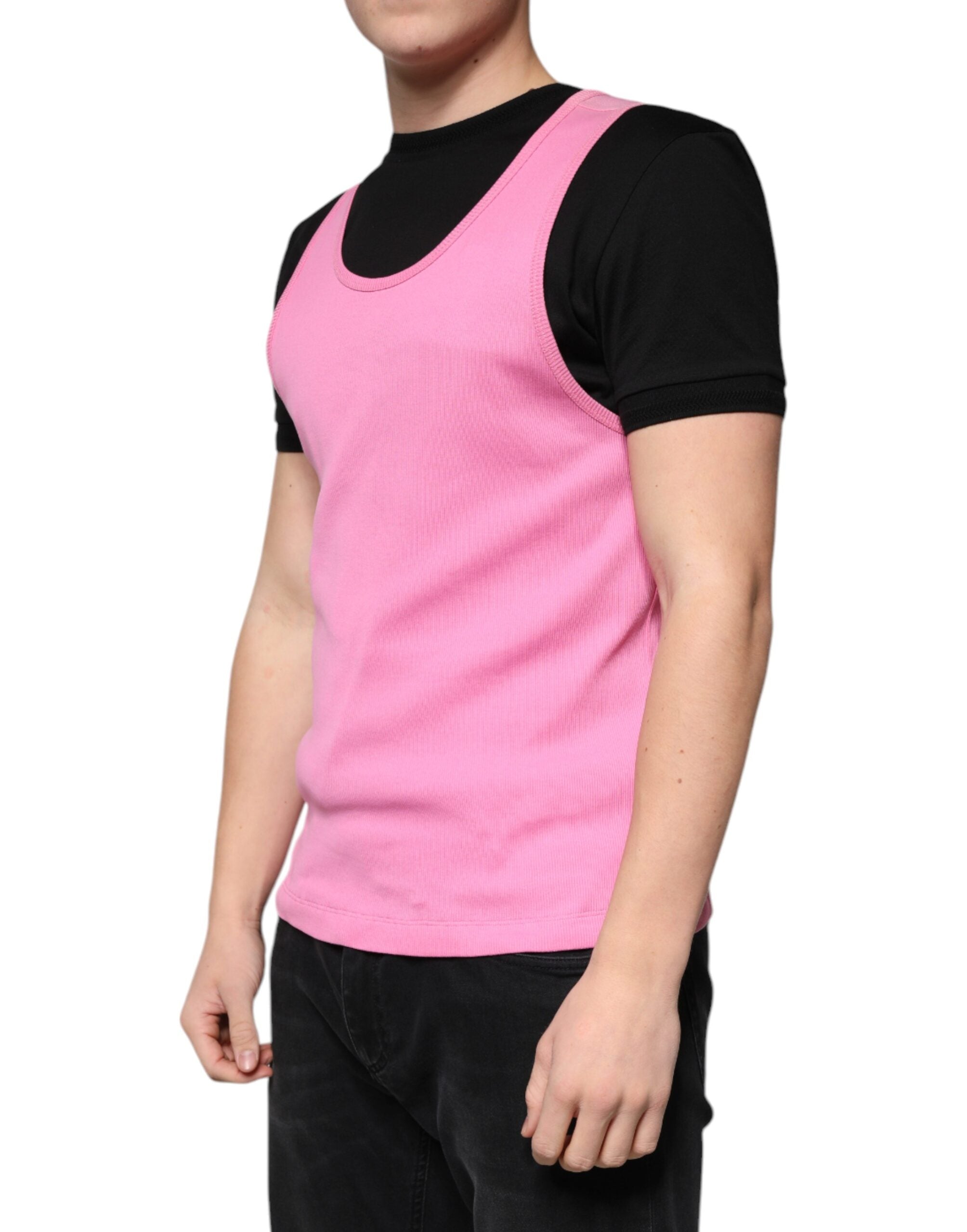 Pink Cotton Round Neck Sleeveless T-shirt - ventzia