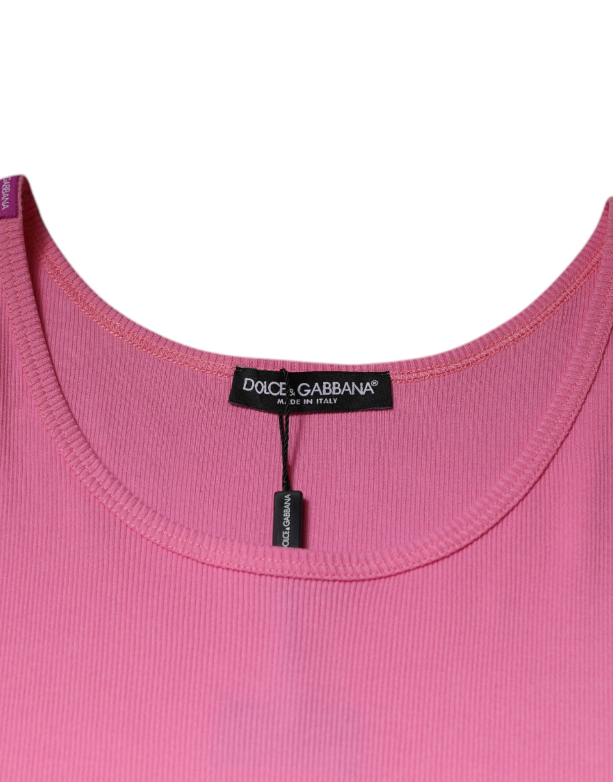 Pink Cotton Round Neck Sleeveless T-shirt - ventzia